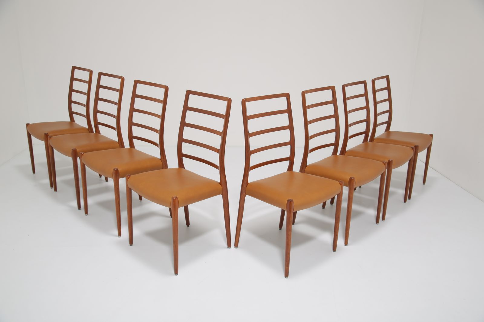 Niels Otto Møller Model 82 Dining Chairs: Set Of 8 In Solid Teak And Tan Leather For J.L. Møllers, 1960s photo Furniture