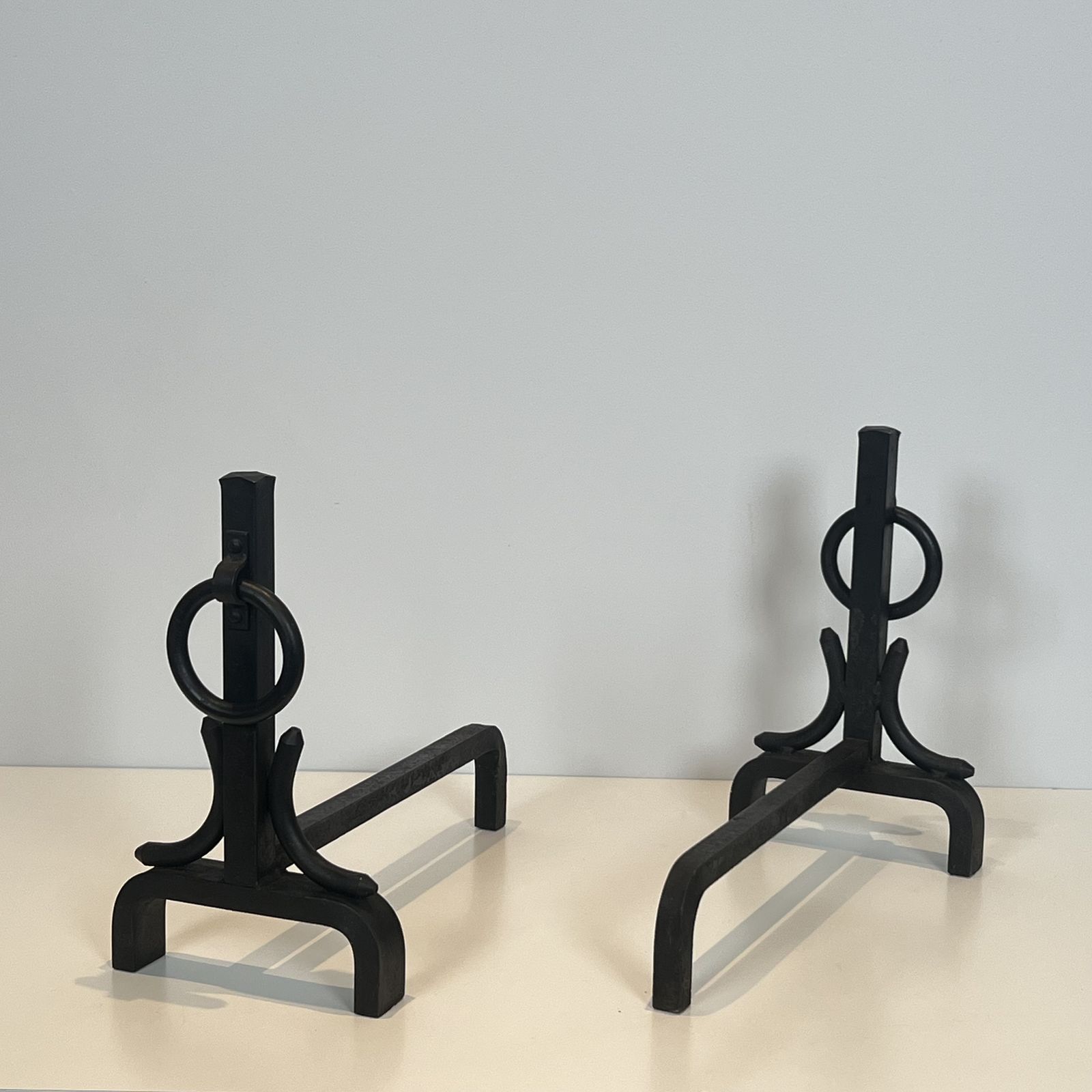 Pair Of Modernist Wrought Iron Andirons In The Style Of Jacques Adnet photo 1650.0