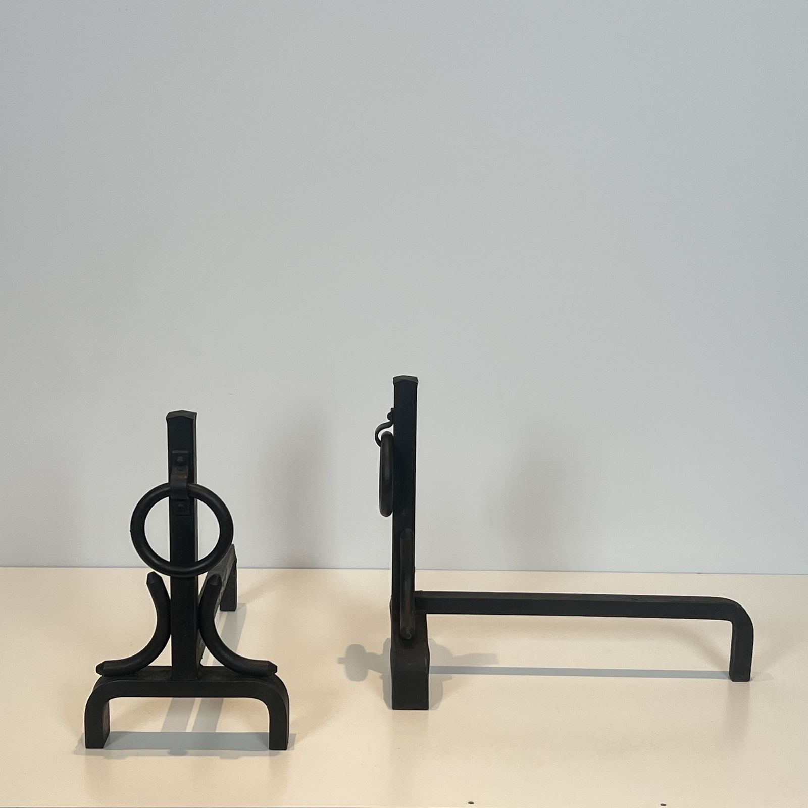 Pair Of Modernist Wrought Iron Andirons In The Style Of Jacques Adnet photo vinterior