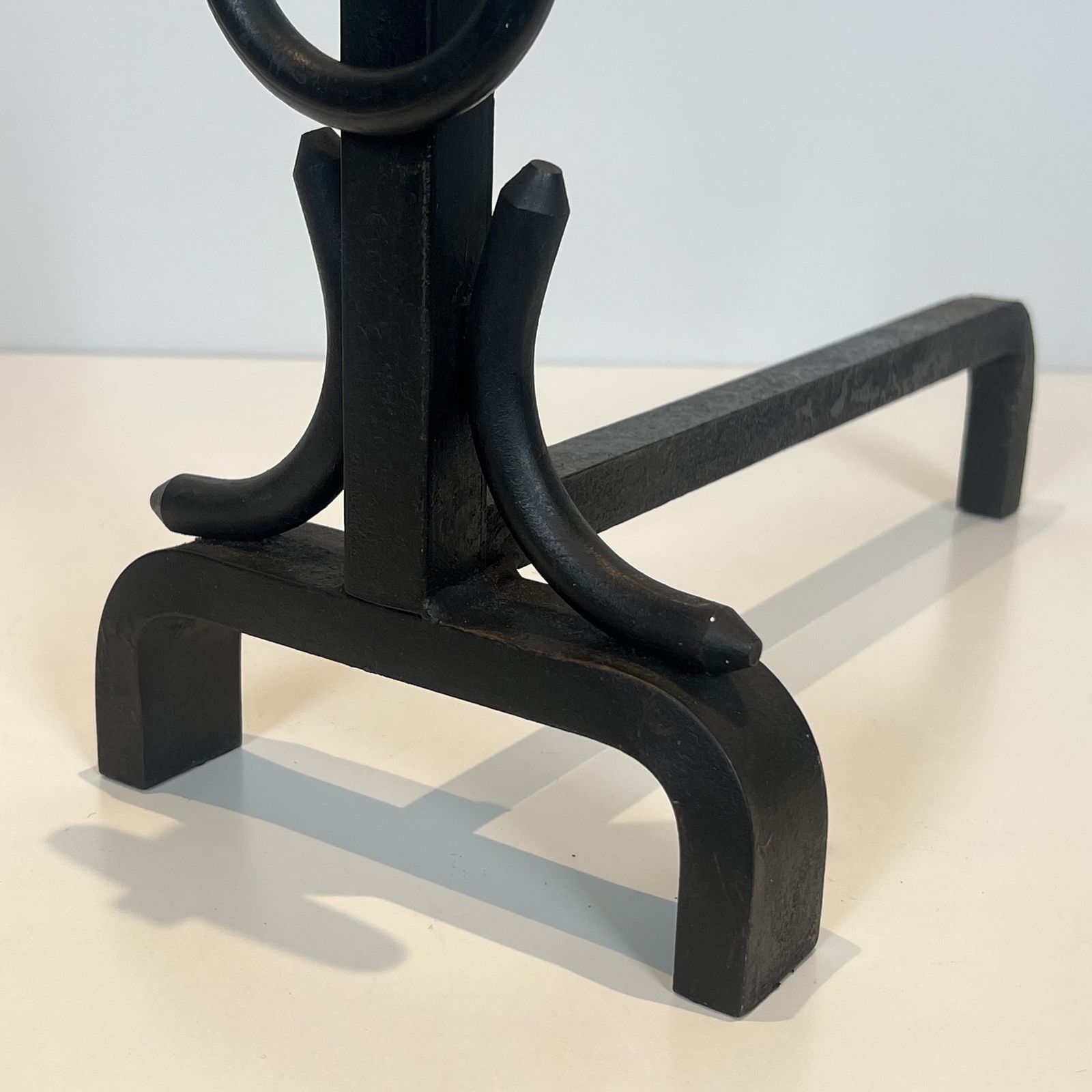 Home Fixtures Pair Of Modernist Wrought Iron Andirons In The Style Of Jacques Adnet photo