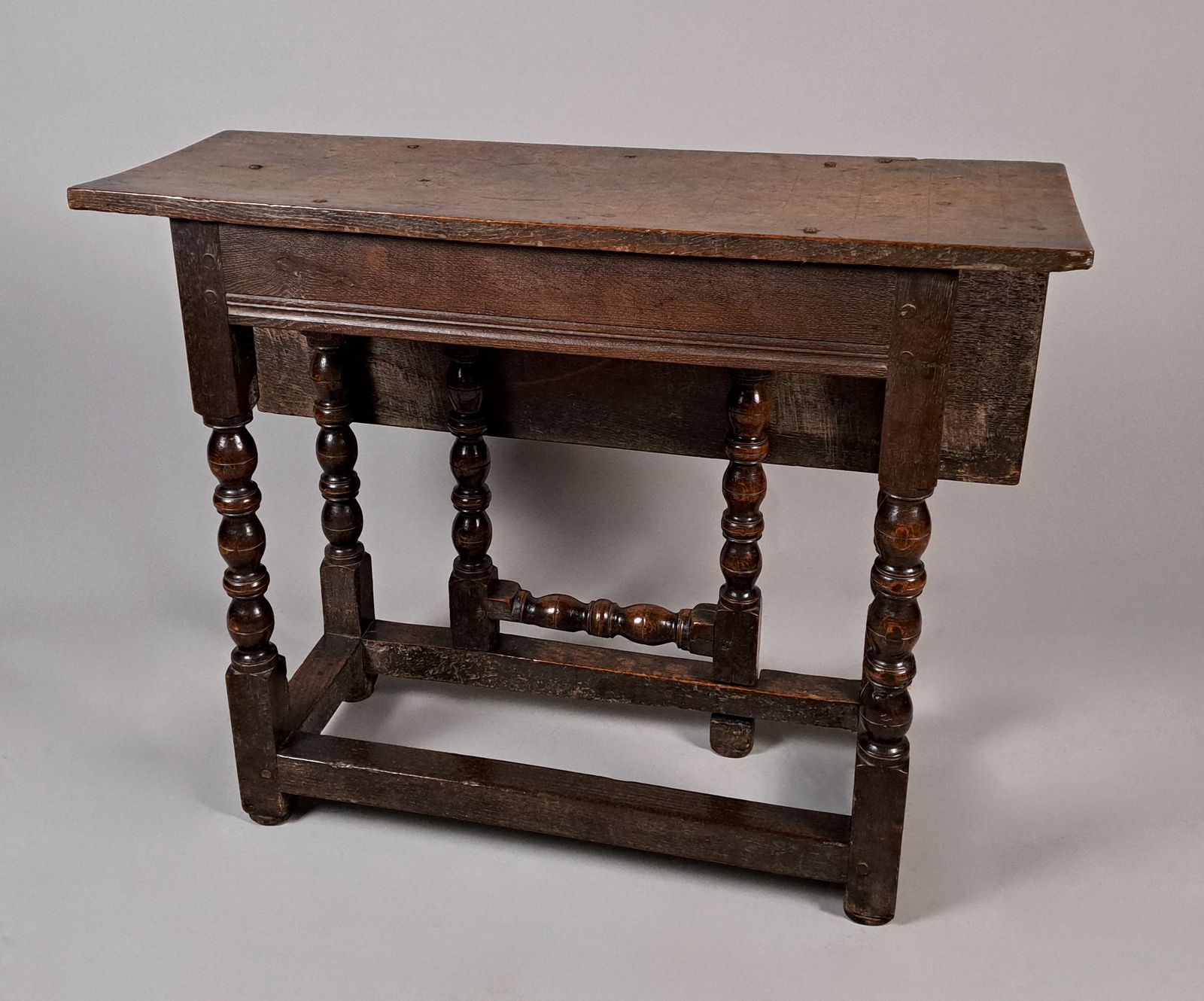 Exemplary Charles II Oak Side Table With Fantastic Patination C. 1670 photo vinterior