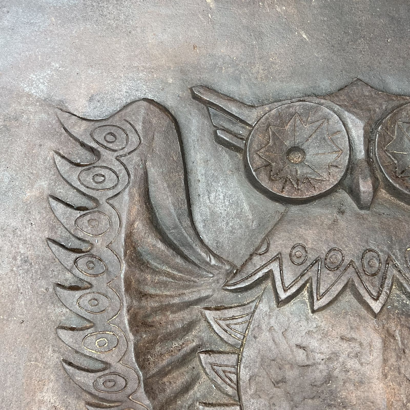 Important Modernist Cast Iron Fireback, Owl Model, Signed Lucas By The Stern Foundry photo Home Fixtures