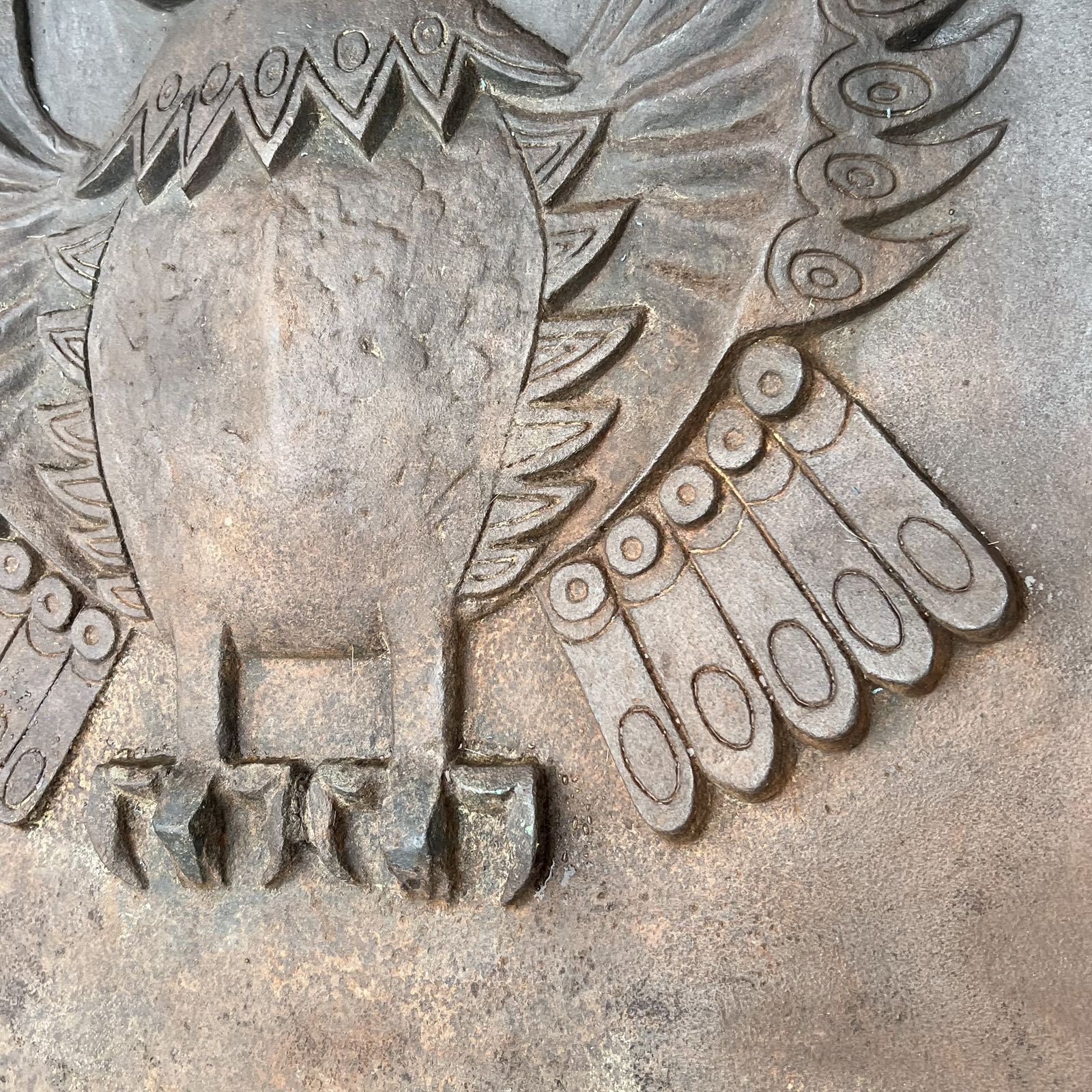 Important Modernist Cast Iron Fireback, Owl Model, Signed Lucas By The Stern Foundry photo vintage