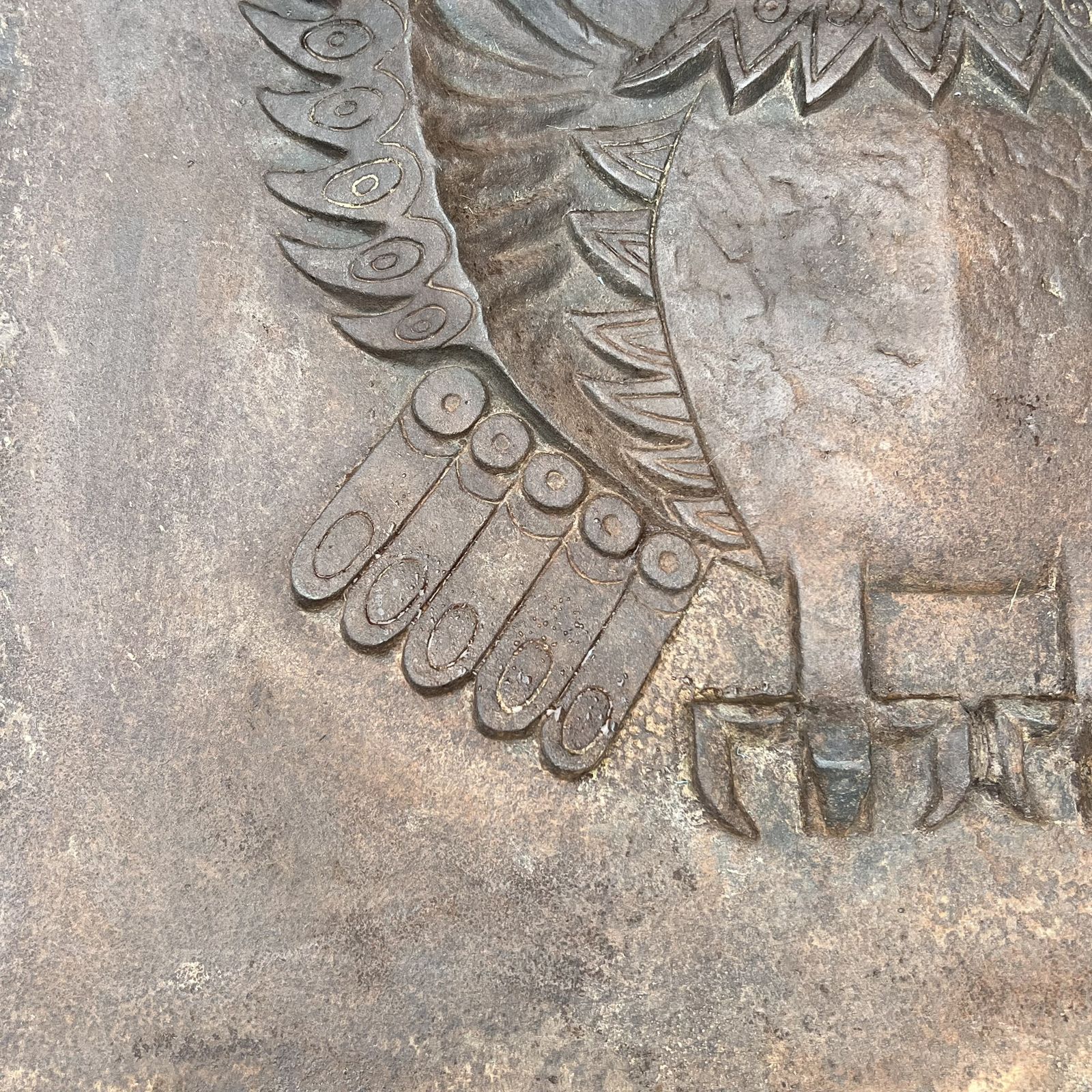 photo buy Important Modernist Cast Iron Fireback, Owl Model, Signed Lucas By The Stern Foundry