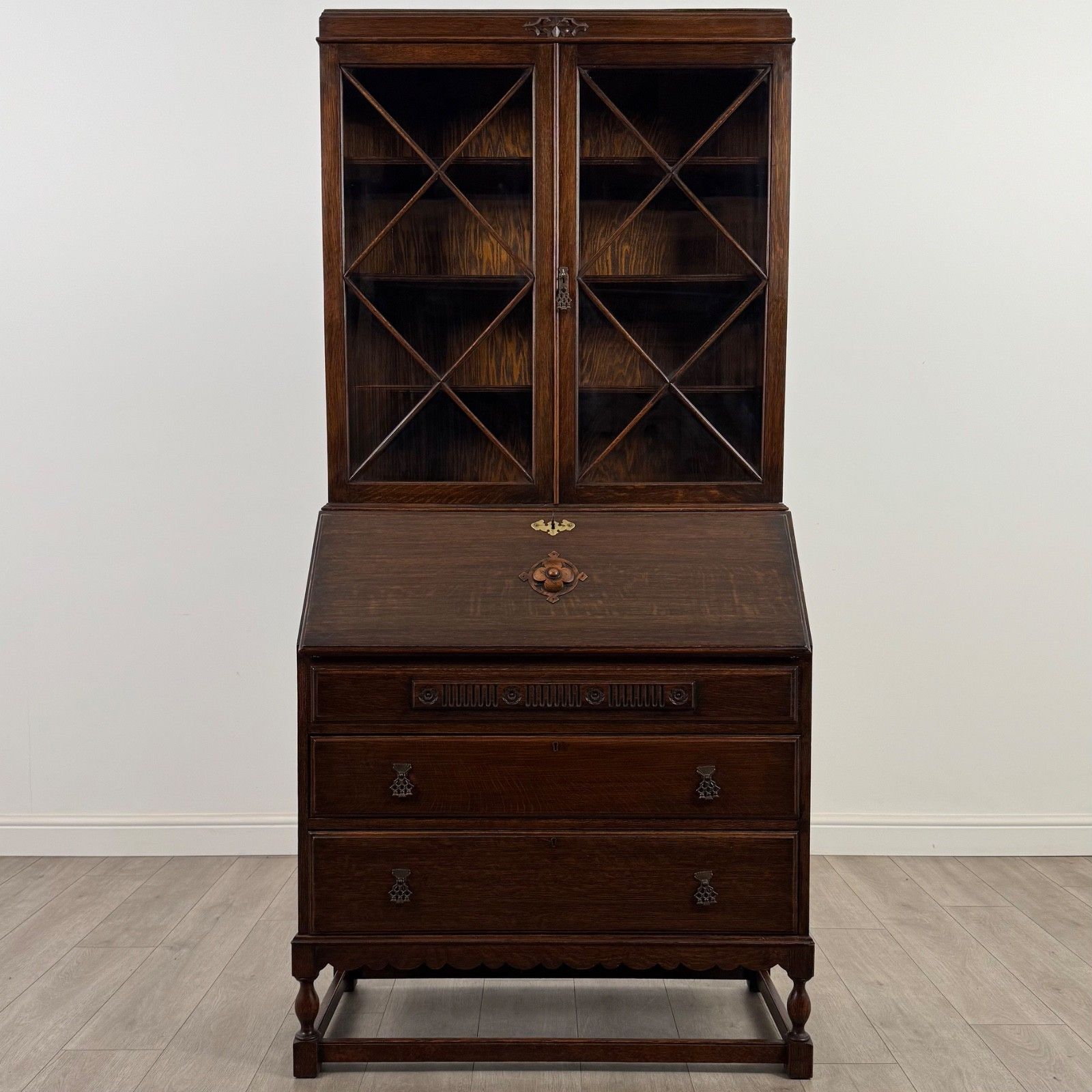 Antique 20th Century Good Quality Bureau Bookcase In Oak photo furniture