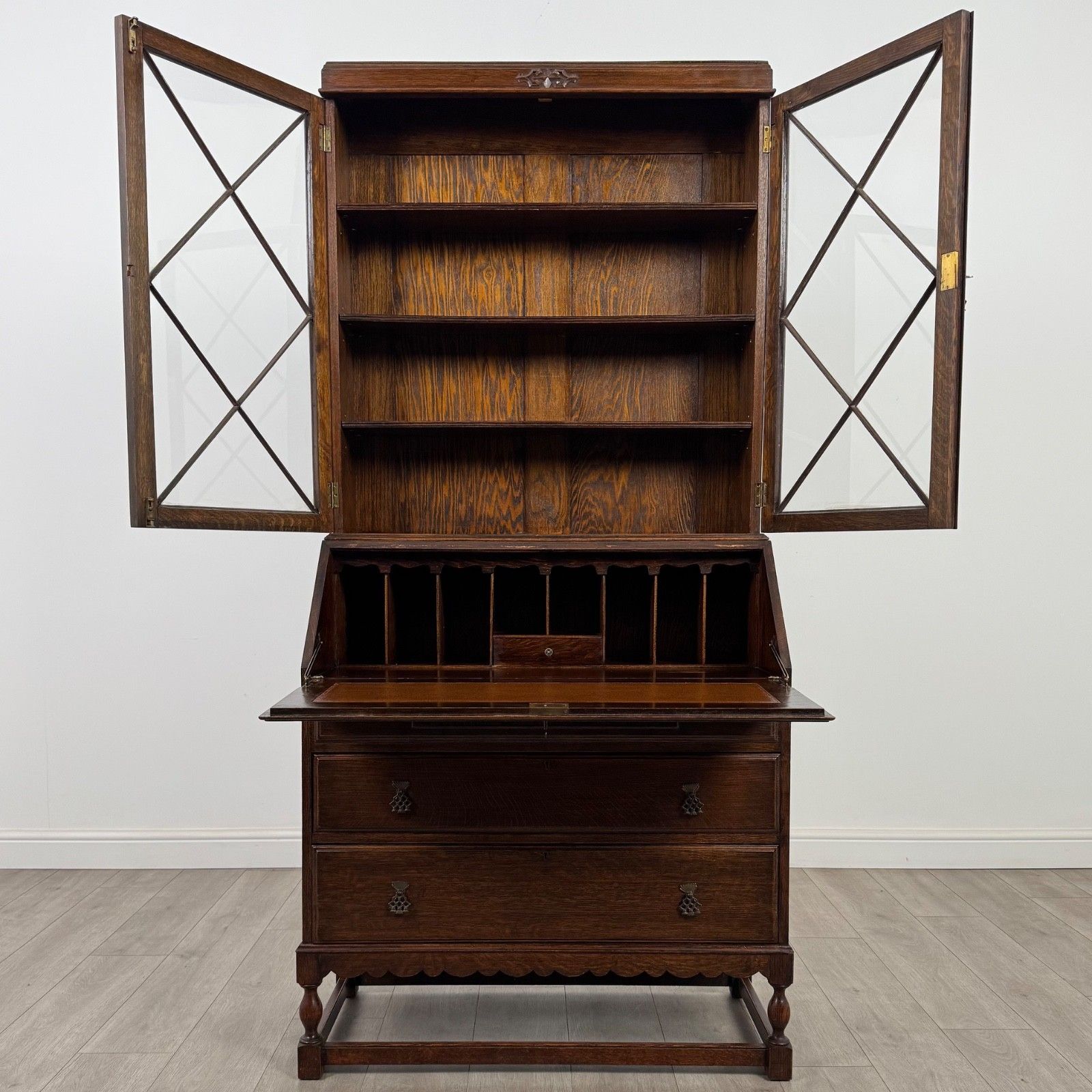 Antique 20th Century Good Quality Bureau Bookcase In Oak photo for sale