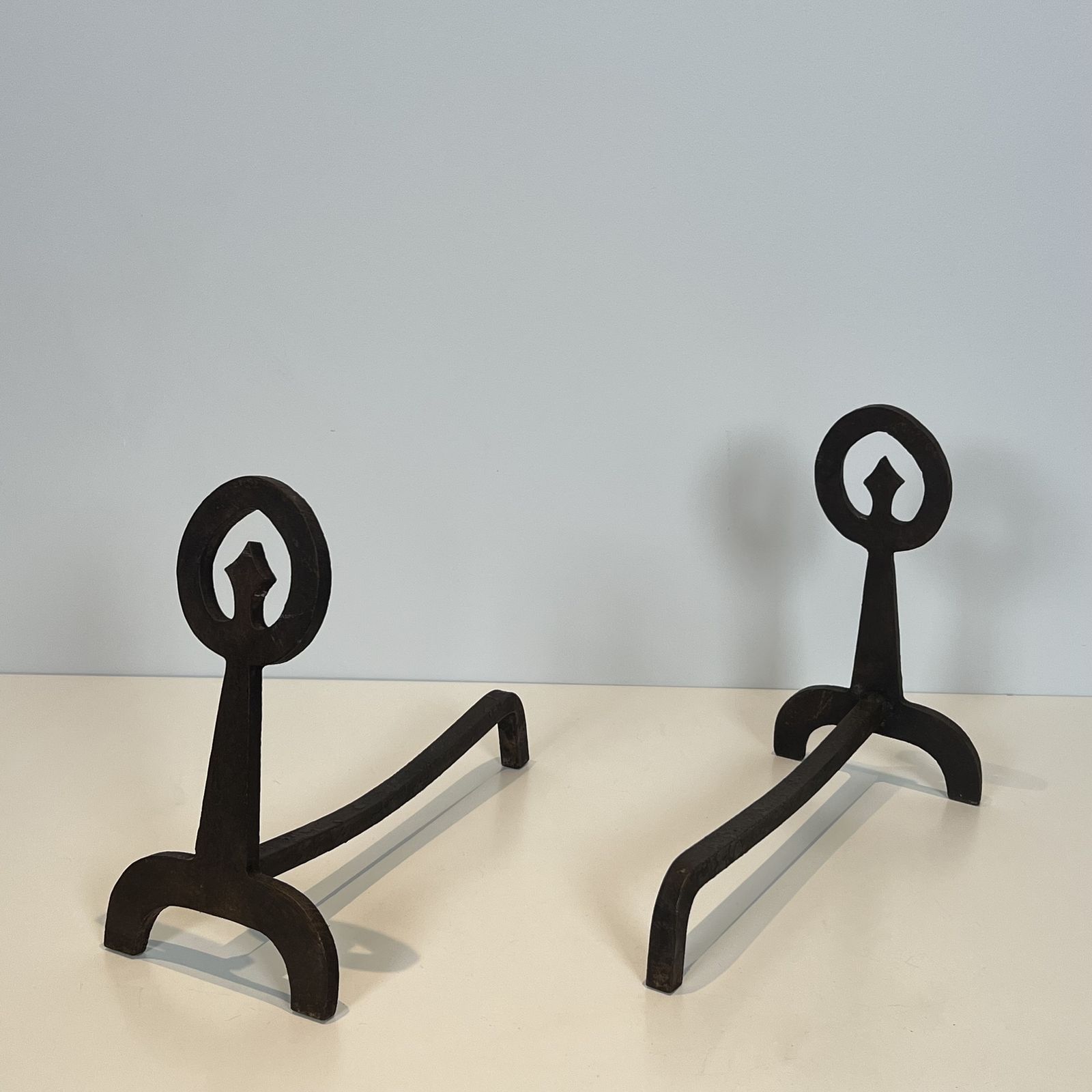 Pair Of Modernist Wrought Iron Andirons photo 1450.0