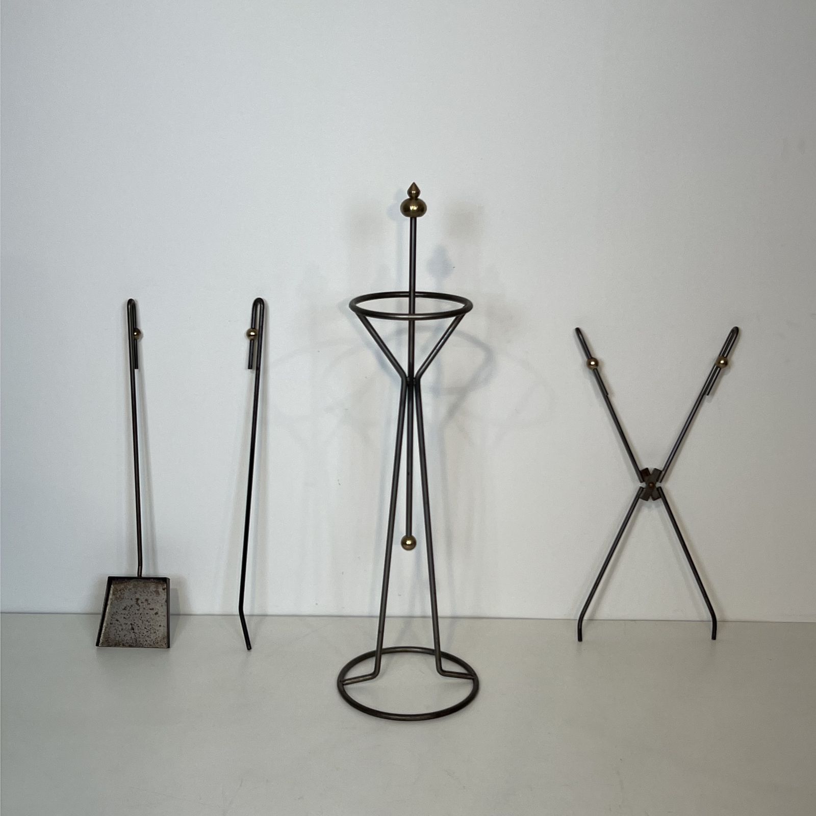 Fire Set In Brushed Steel And Brass photo for sale
