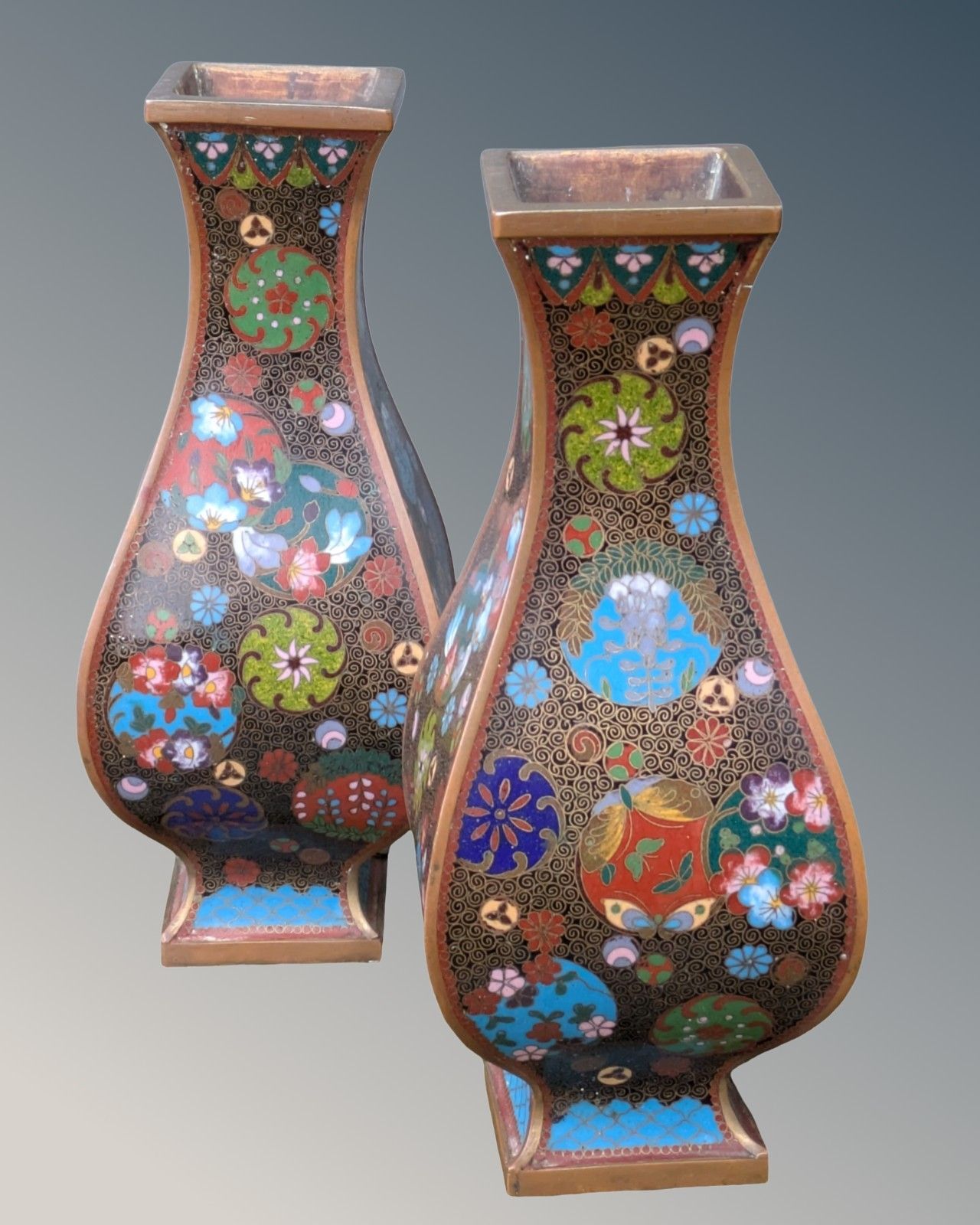 Good Quality Pair Of Chinese Cloisonne Vases Qing Period photo 485.0