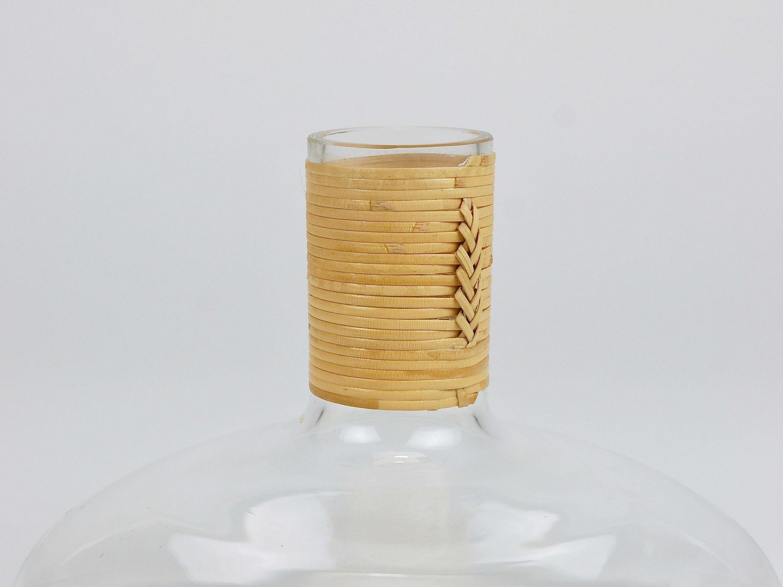 Carl Aubock Vase Decanter "Tuberkulinkolben" Raffia Wicker Top, Austria, 1950s photo vinterior