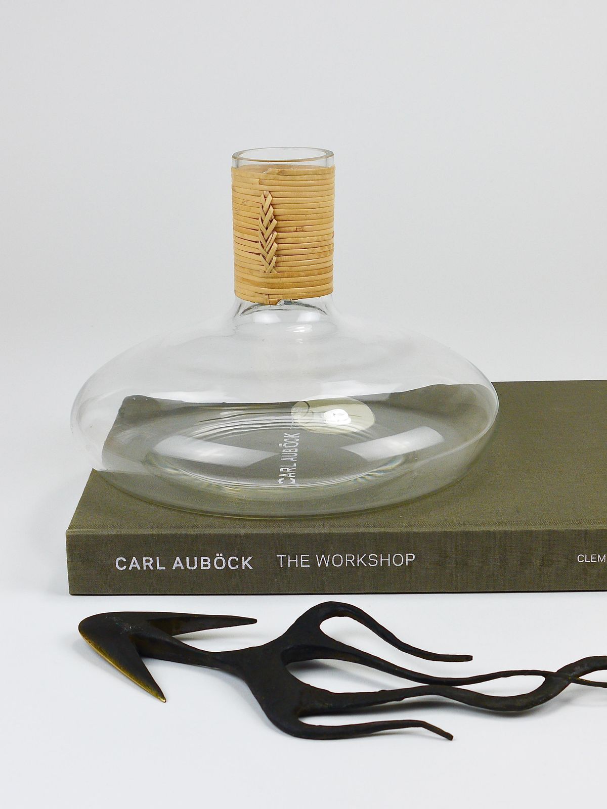 Carl Aubock Vase Decanter "Tuberkulinkolben" Raffia Wicker Top, Austria, 1950s photo buy