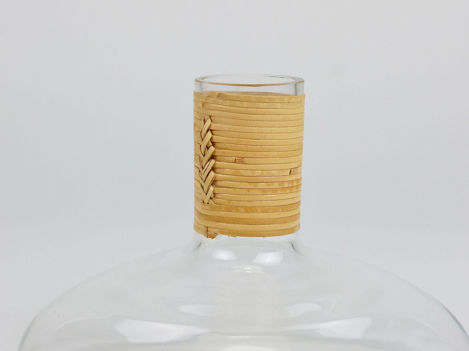 Carl Aubock Vase Decanter "Tuberkulinkolben" Raffia Wicker Top, Austria, 1950s photo vintage