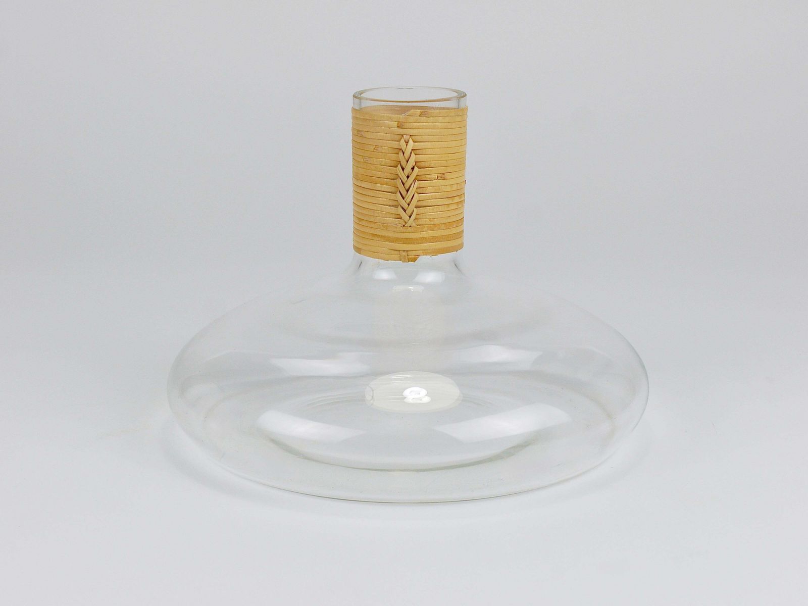 photo furniture Carl Aubock Vase Decanter "Tuberkulinkolben" Raffia Wicker Top, Austria, 1950s