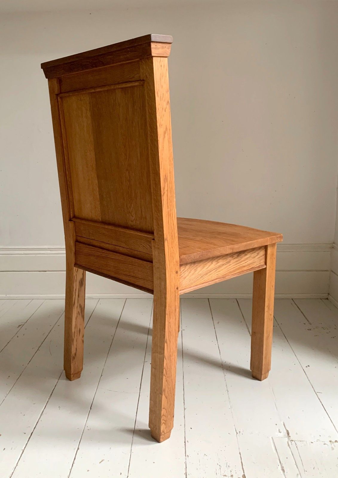 Pair Of Solid English Oak Hall Chairs Art Deco / Church / Altar Chair photo vintage