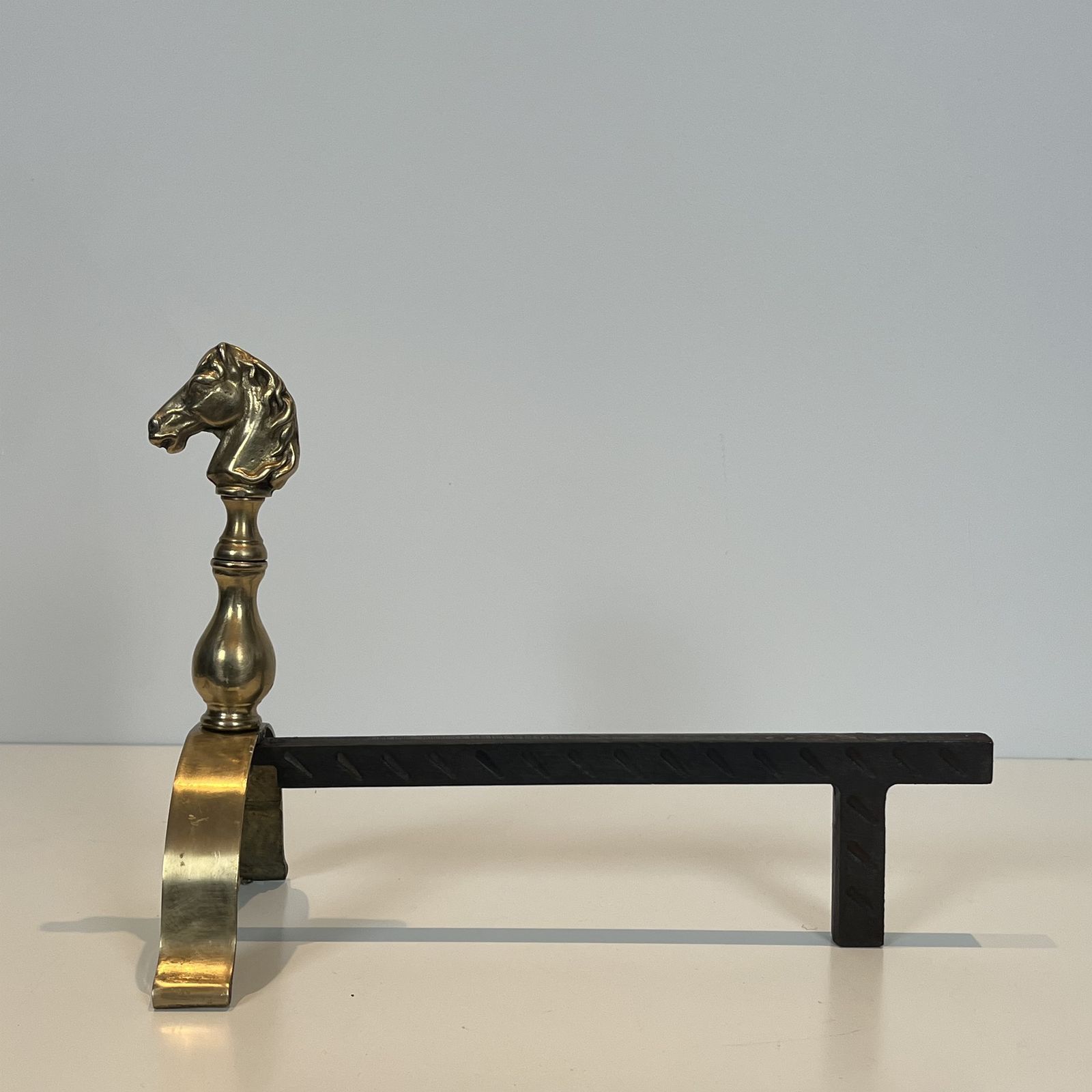 Pair Of Brass Horse Shaped Andirons photo vintage