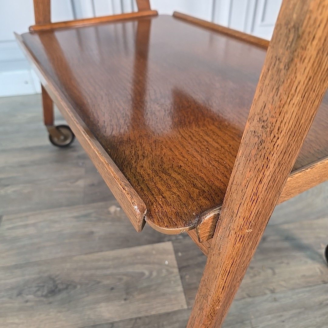photo furniture Vintage Oak Trolley Table Drop Leaf On Castors Mid Century Modern Wooden Retro