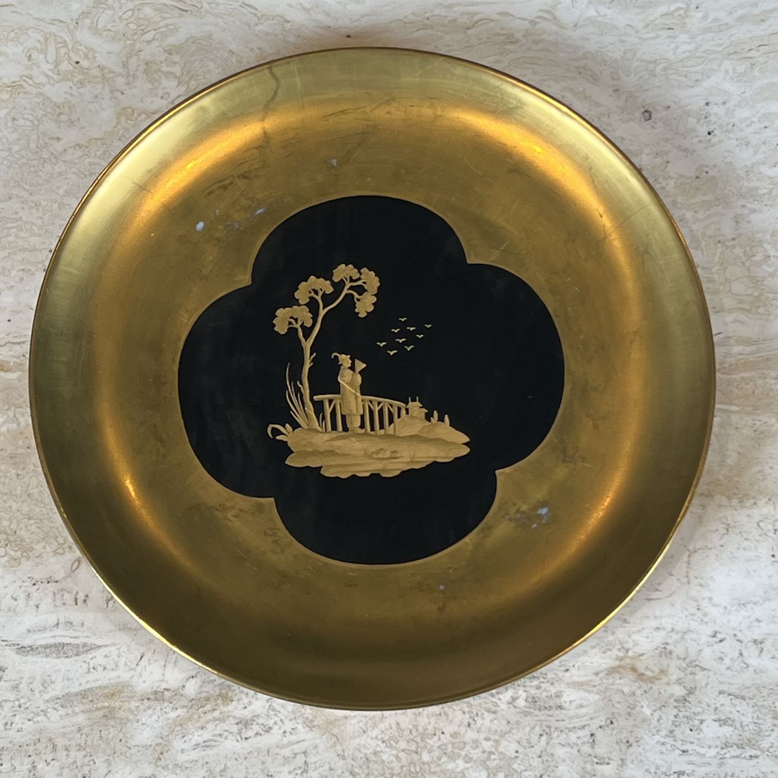 Set Of 8 Gilt Porcelain Plates With Gilt Chinoiserie Decoration On A Black Ground, Signed Delvaux Paris photo buy