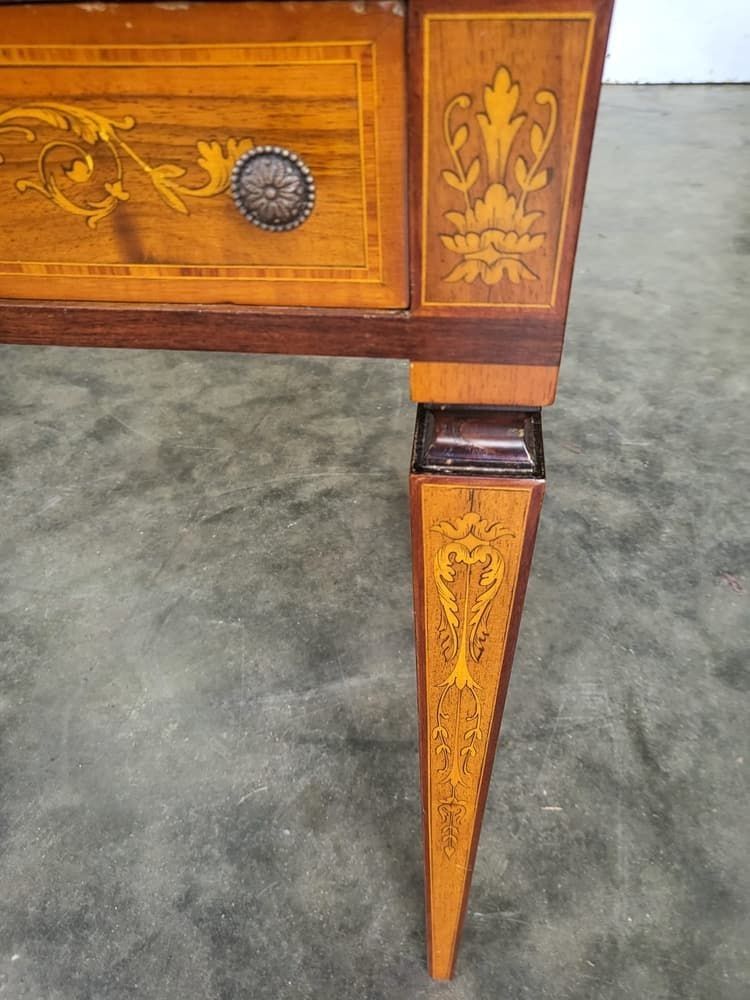 photo for sale Sheraton Revival Antique Inlaid Writing Desk Drawer Table