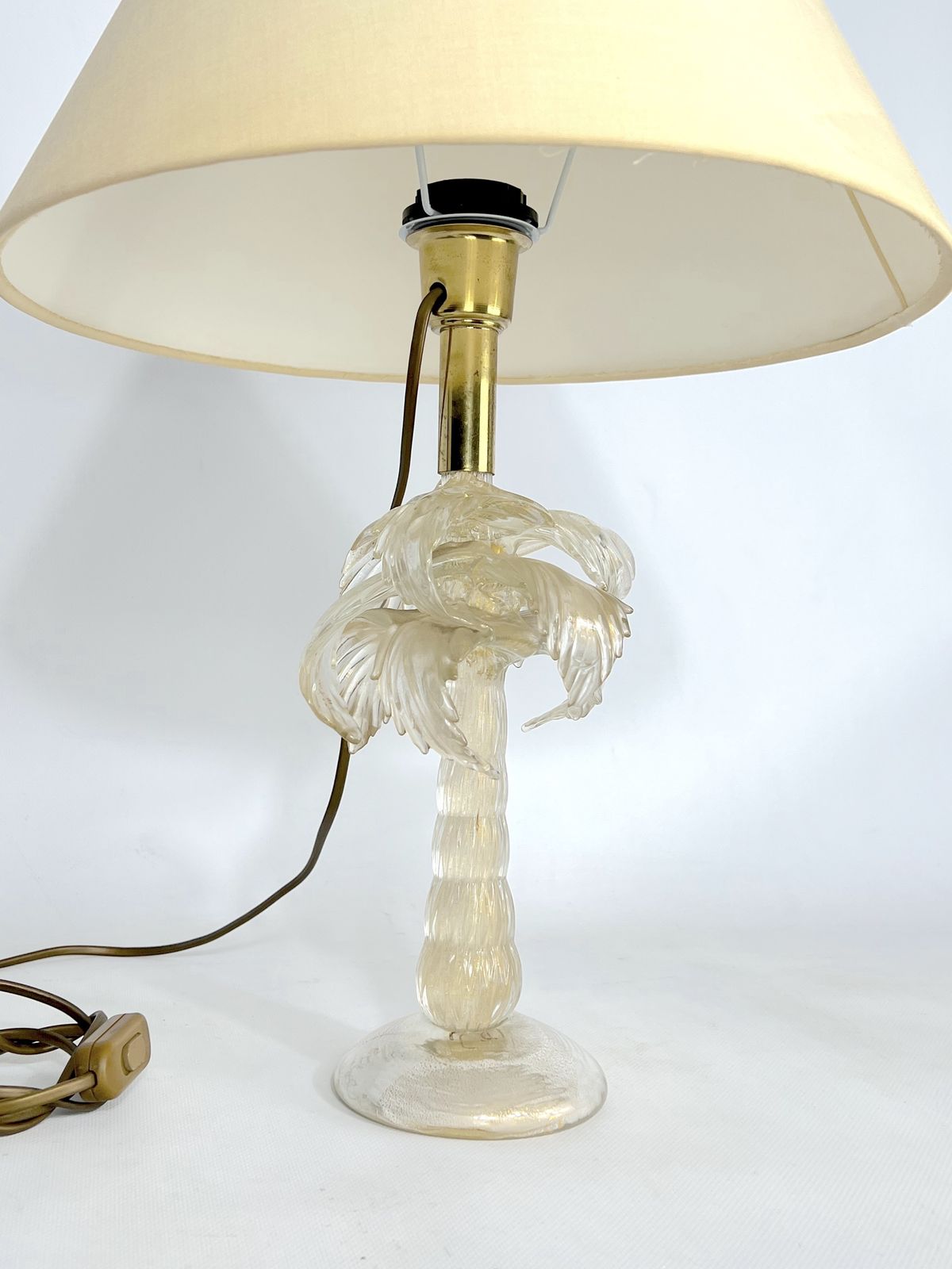 Mid Century Rare Brass And Murano Glass Table Lamp By Tommaso Barbi photo for sale