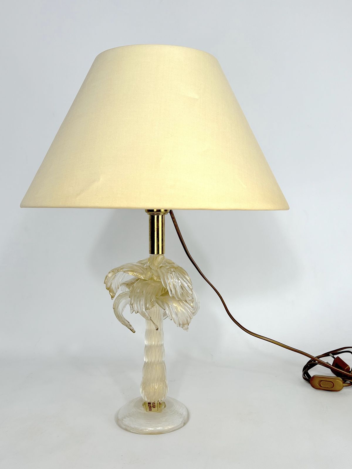 Mid Century Rare Brass And Murano Glass Table Lamp By Tommaso Barbi