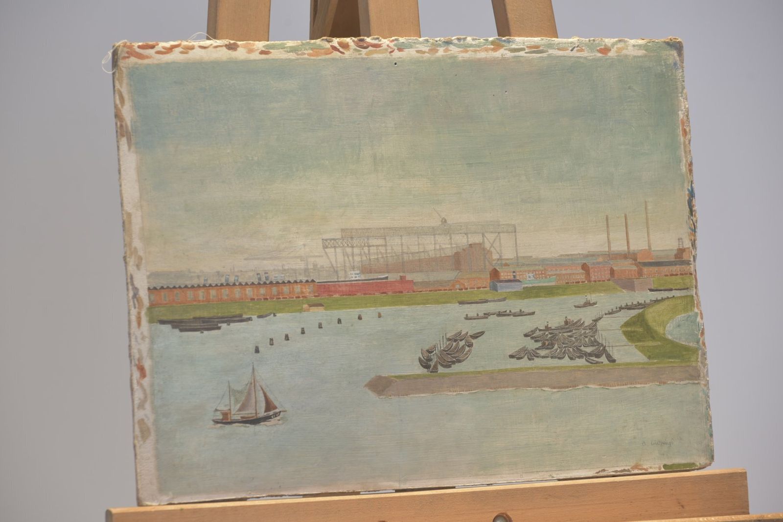 Hamburg Harbor, Around 1910, Oil On Cardboard, Inscribed A.Luxemburg photo vintage