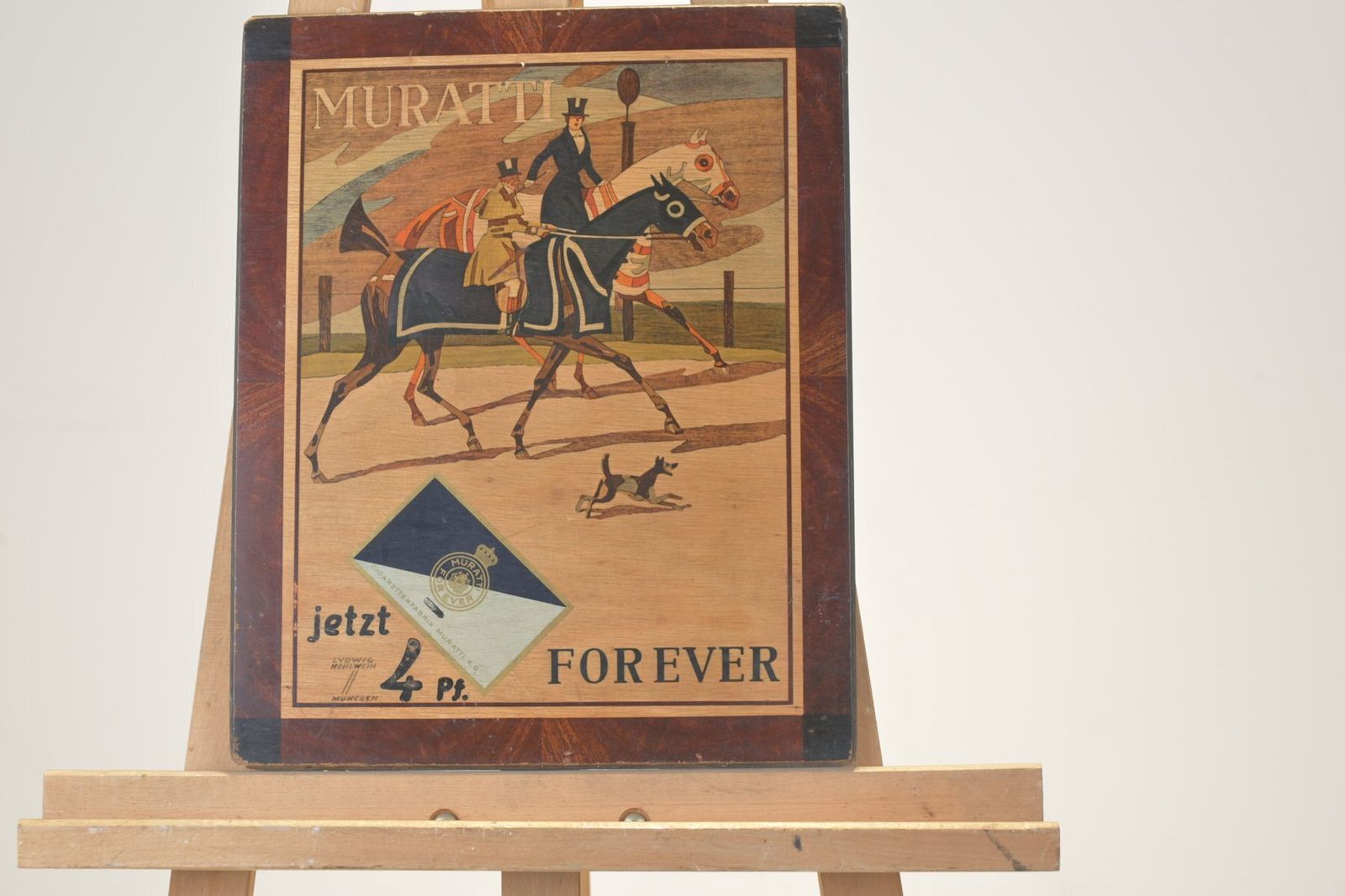 Muratti Forever Advertising Poster In Plywood By Ludwig Hohlwein, Munich, Germany, 1910s photo Art