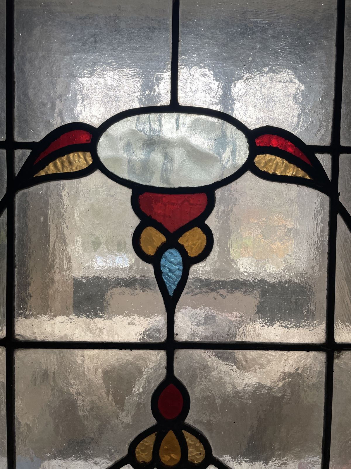 Victorian  Leaded & Coloured Glass Window Panel With Stylised Floral Motif C1890 photo for sale
