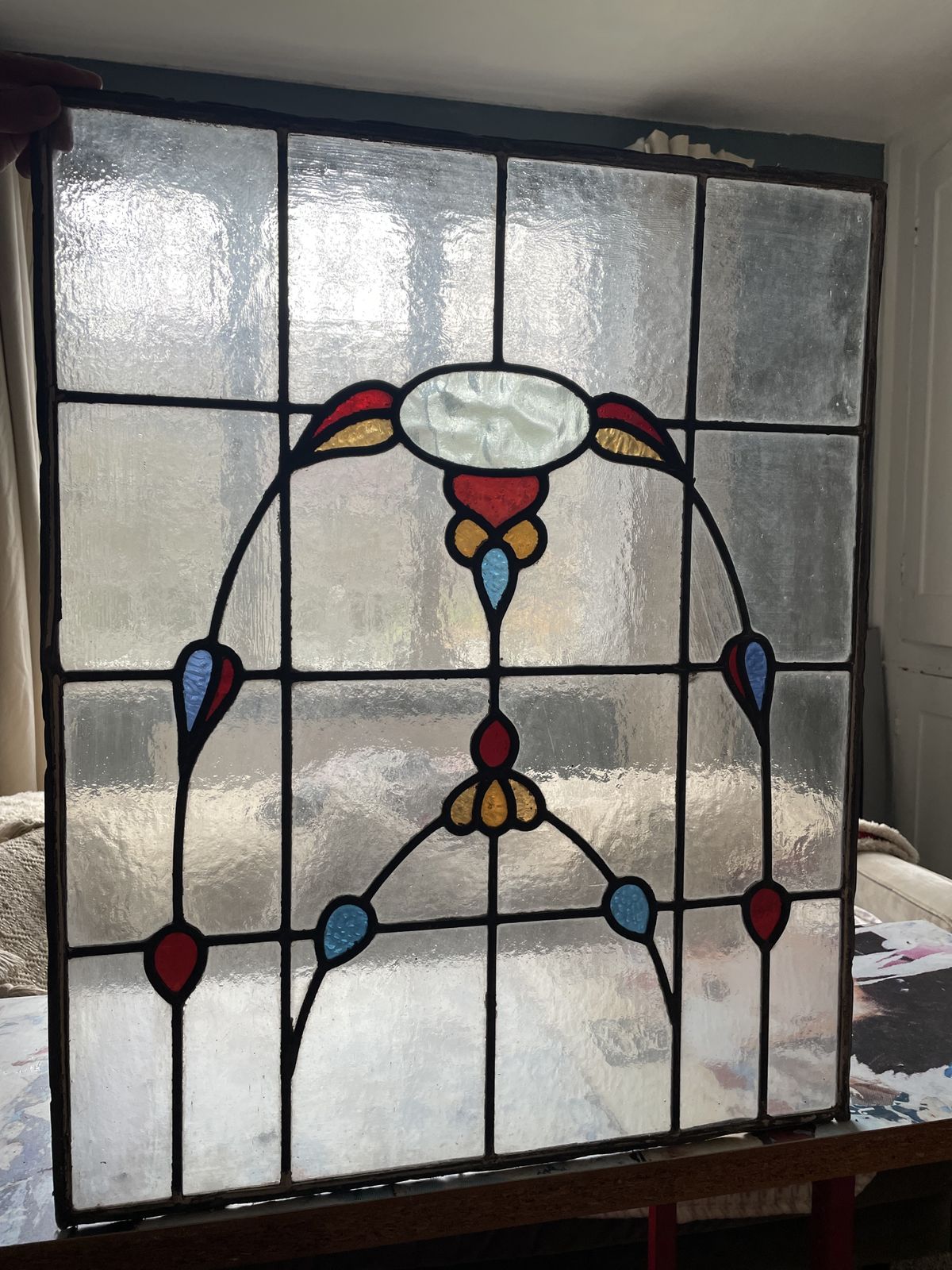 Victorian  Leaded & Coloured Glass Window Panel With Stylised Floral Motif C1890 photo 995.0