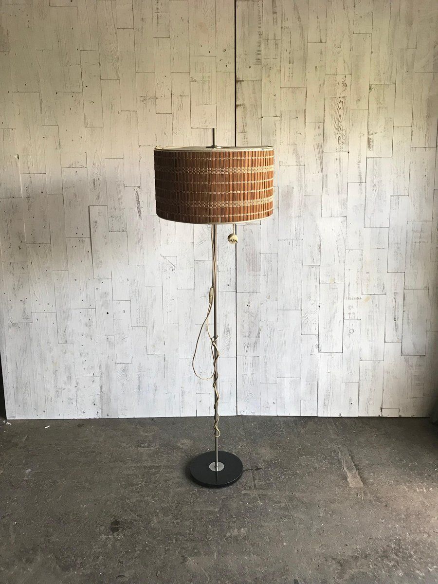 Mid Century Floor Lamp With Wooden Shade, 1950s