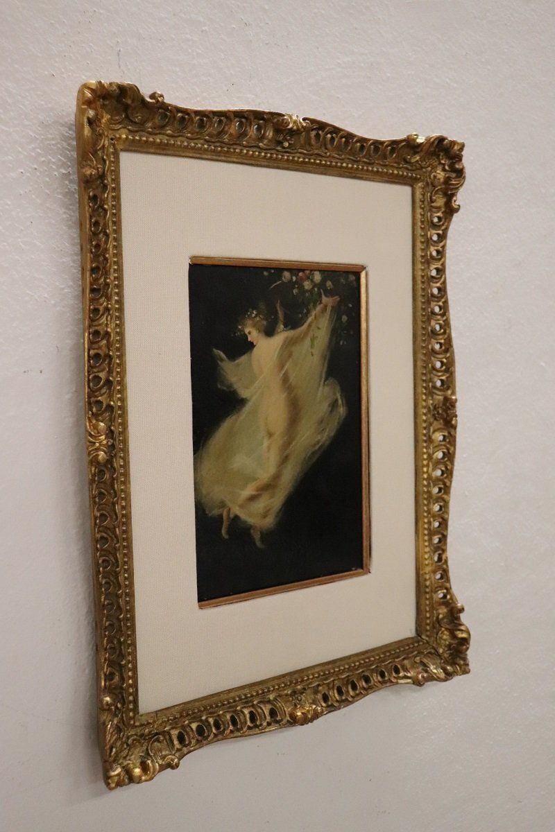 Allegory Of Spring, Oil Painting On Board, 1800s, Framed photo vinterior