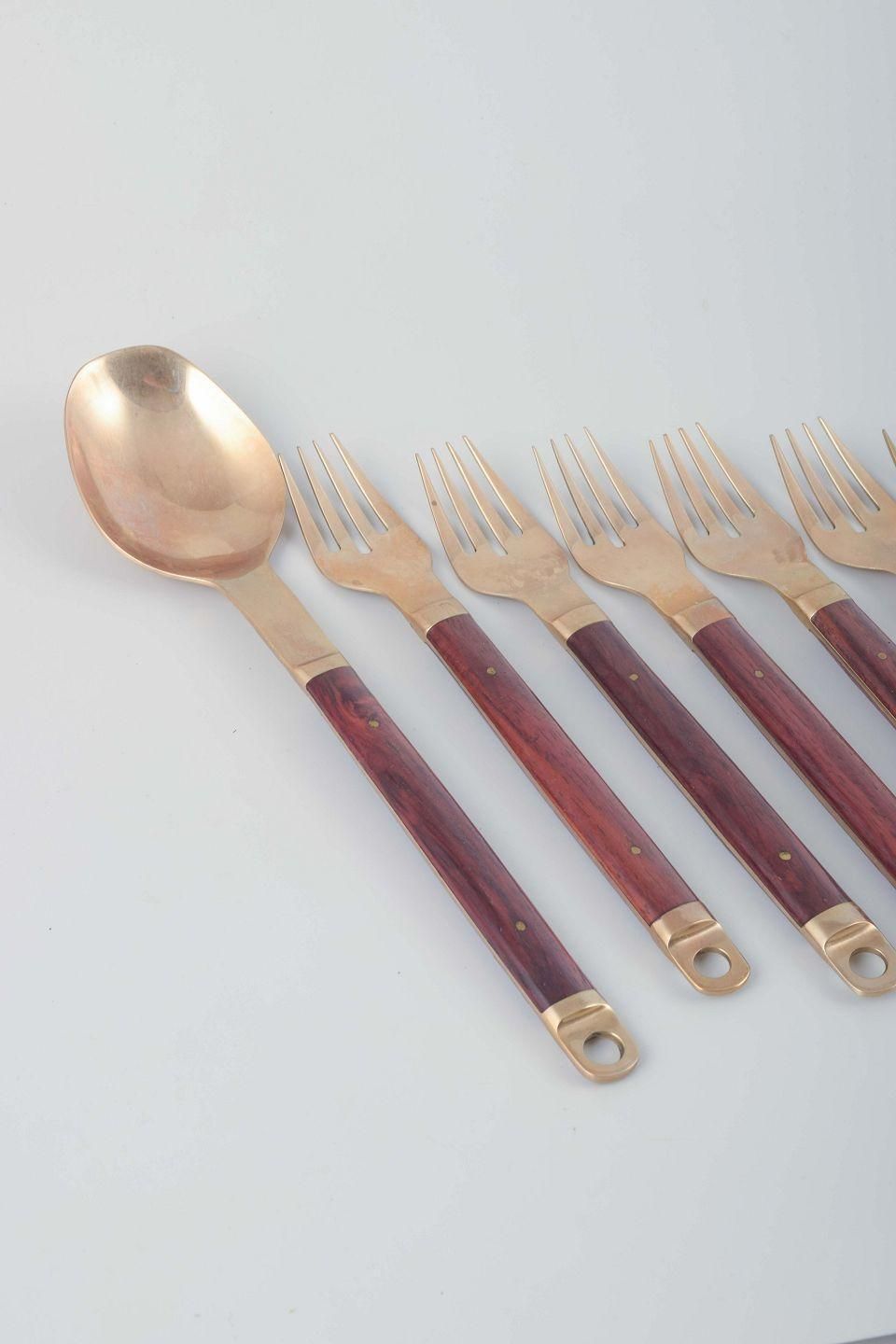 Brøste. 6 Person Dinner Cutlery Set In Bronze And Exotic Wood. 1960s/70s photo furniture