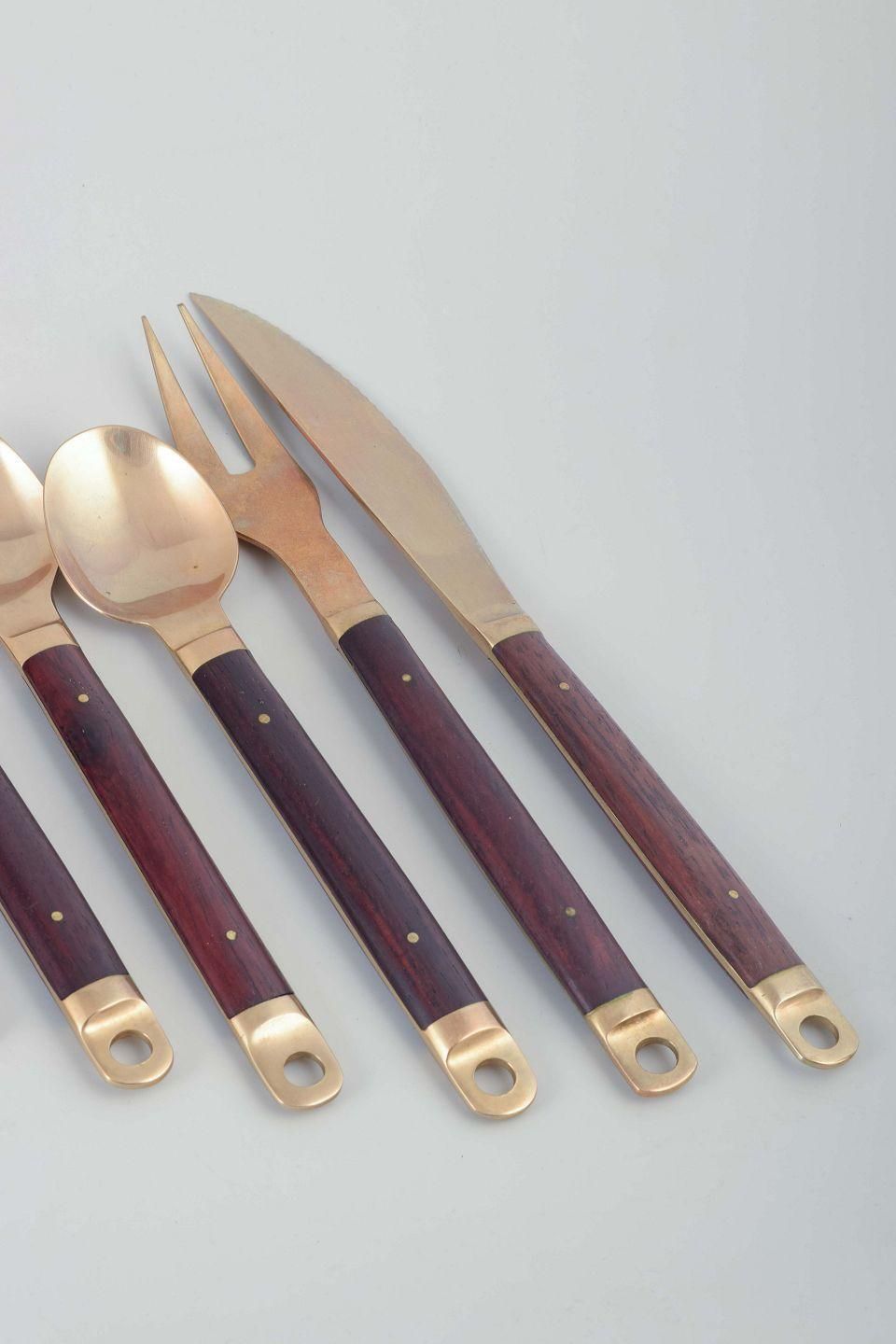 Brøste. 6 Person Dinner Cutlery Set In Bronze And Exotic Wood. 1960s/70s photo 300.0