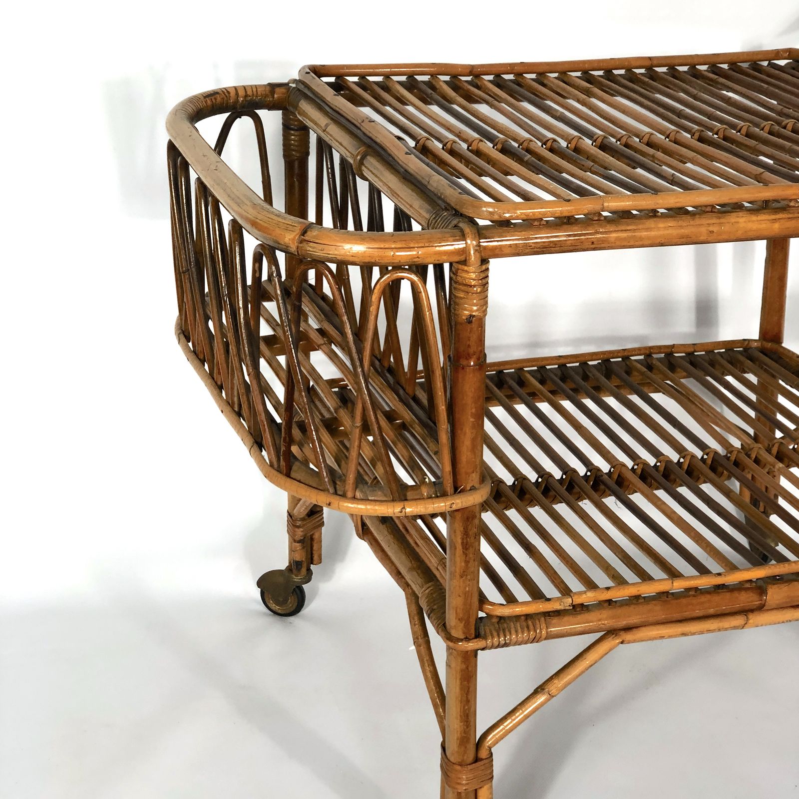 Vintage Bamboo Bar Trolley From 50s. Made In Italy photo vintage