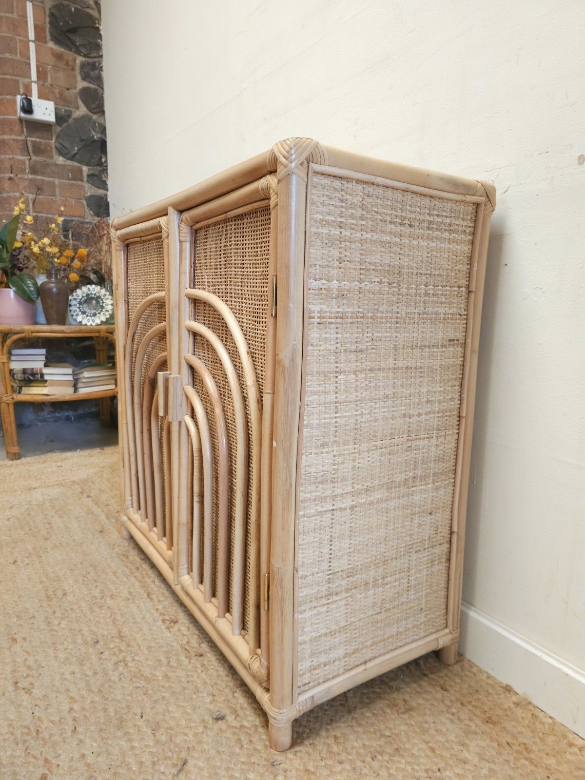 Retro Style Bamboo Cupboard Wicker Cabinet Rattan Vgc Delivery photo for sale