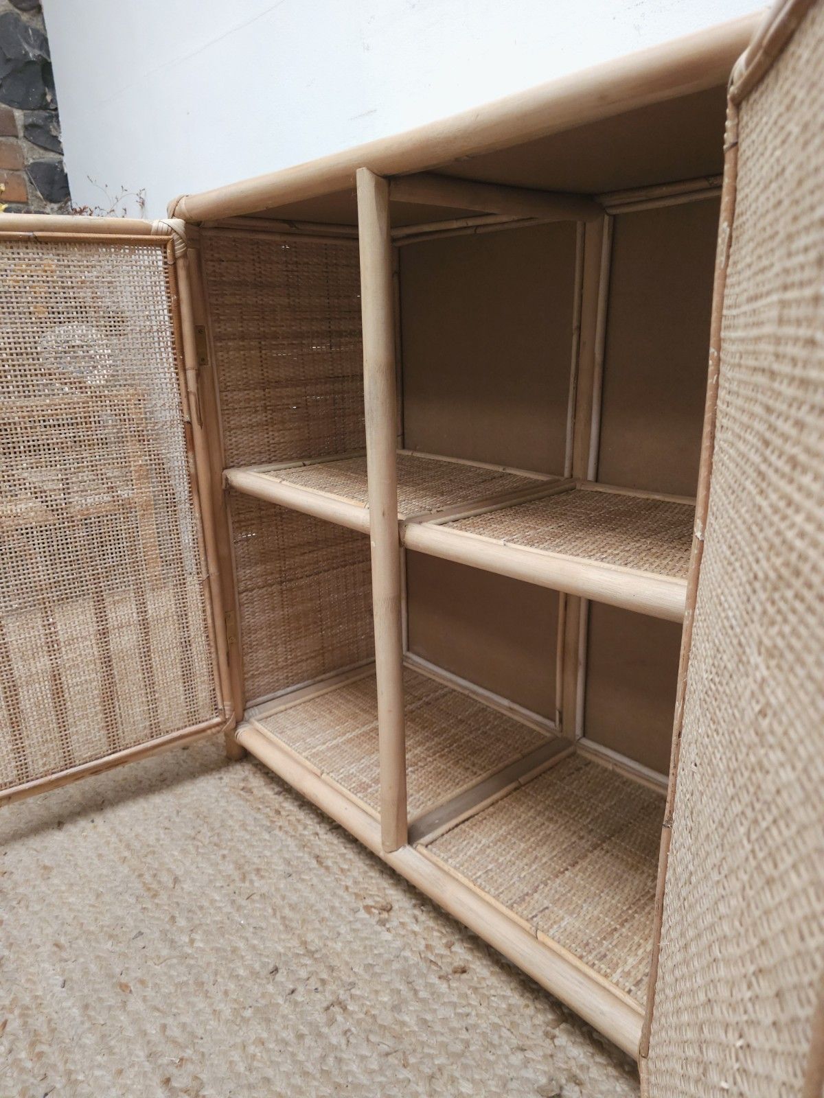 Retro Style Bamboo Cupboard Wicker Cabinet Rattan Vgc Delivery photo 225.0