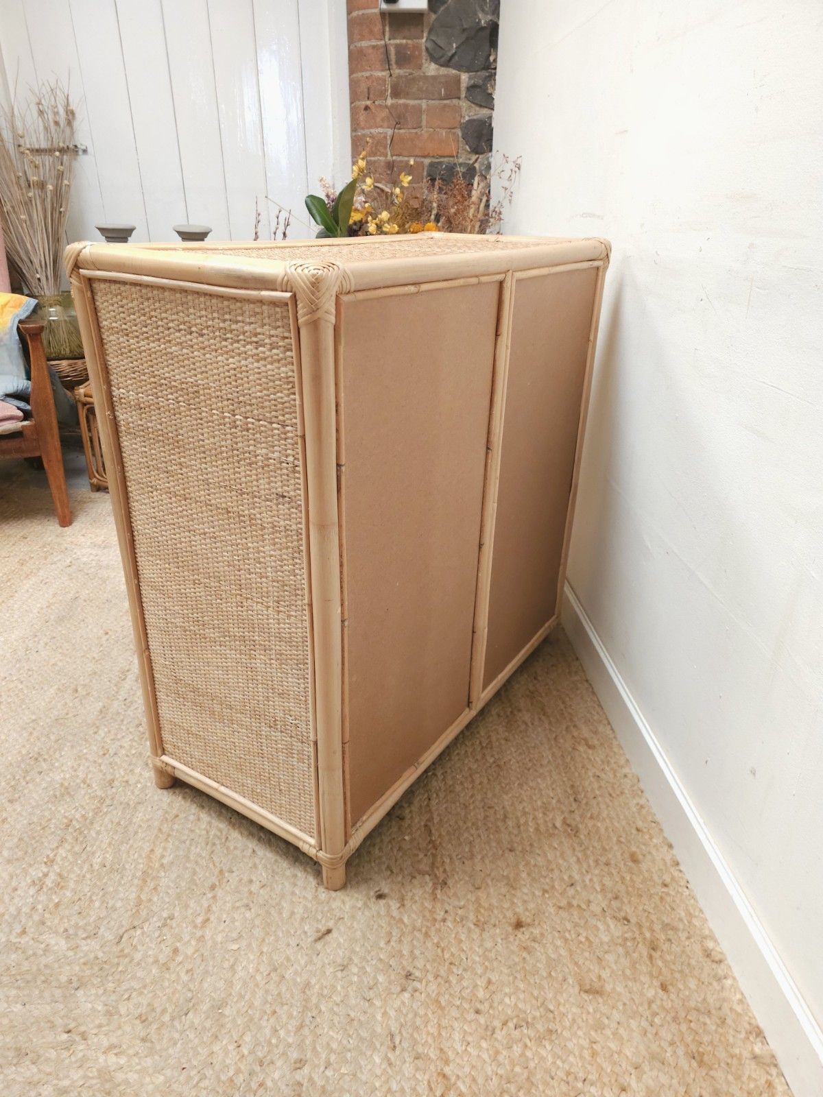 Retro Style Bamboo Cupboard Wicker Cabinet Rattan Vgc Delivery photo vintage