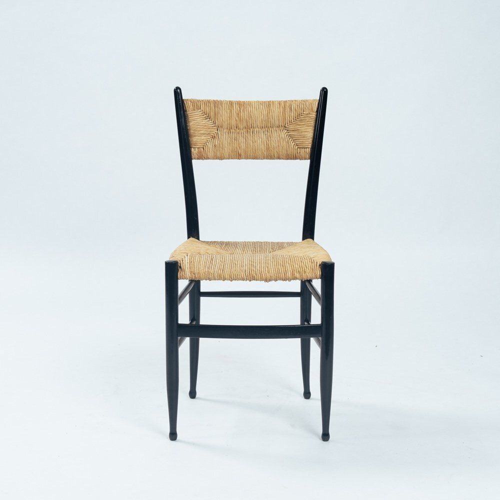 Spinetto Dining Chairs In Ebonised Straw By Chiavarine Fratelli, 1950s, Set Of 4 photo vinterior