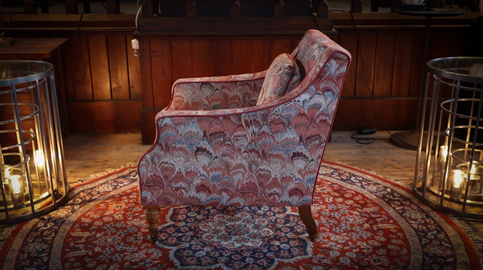 4500.0 Howard & Sons Buttoned Georgian Open Armchair In Pecock Tail Abstract Fabric photo