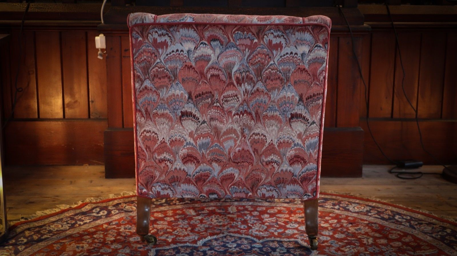 photo buy Howard & Sons Buttoned Georgian Open Armchair In Pecock Tail Abstract Fabric