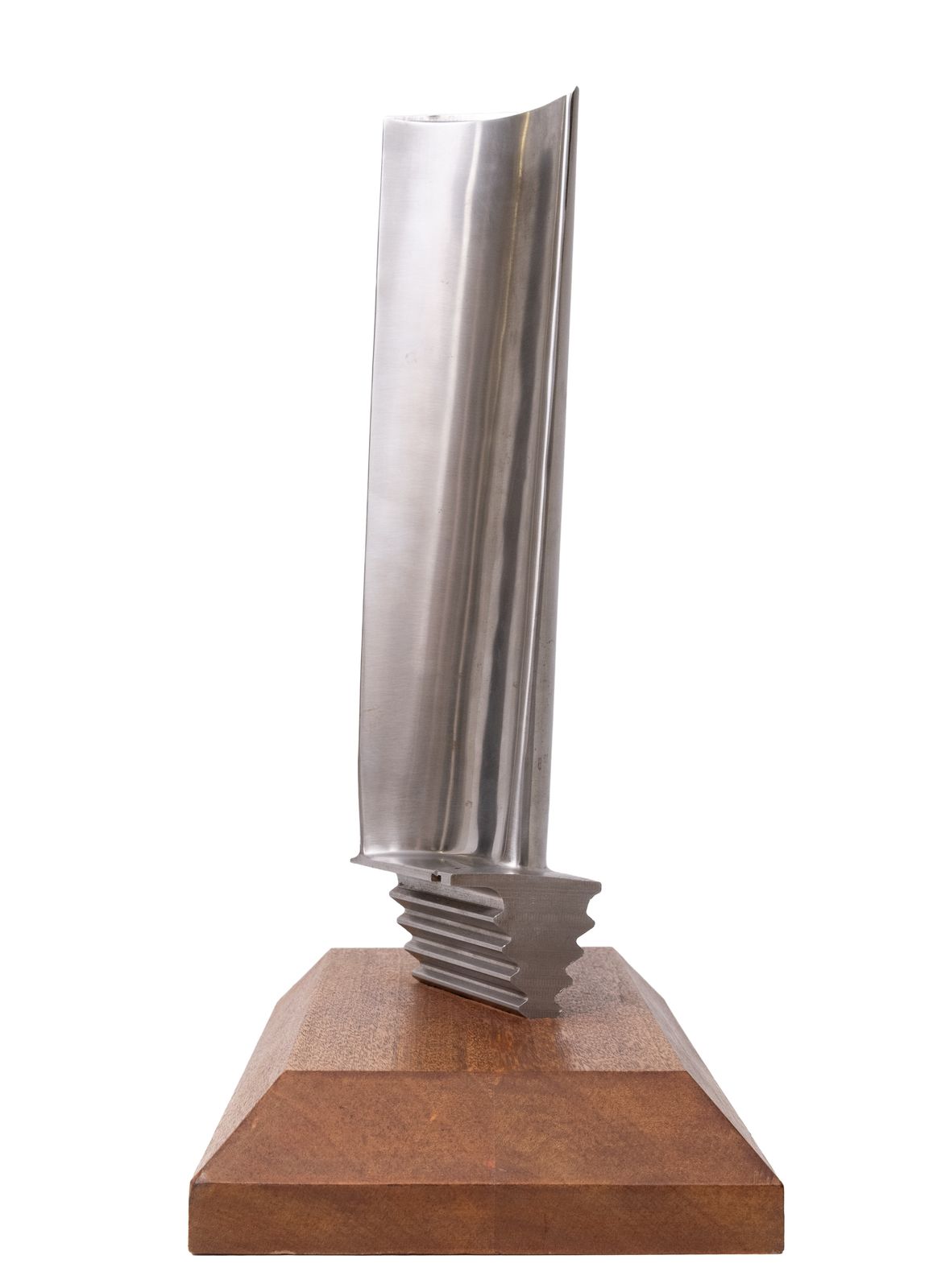 Original Jet Engine Or Turbine Window (Blade) On A Thick Solid Oak Stand .