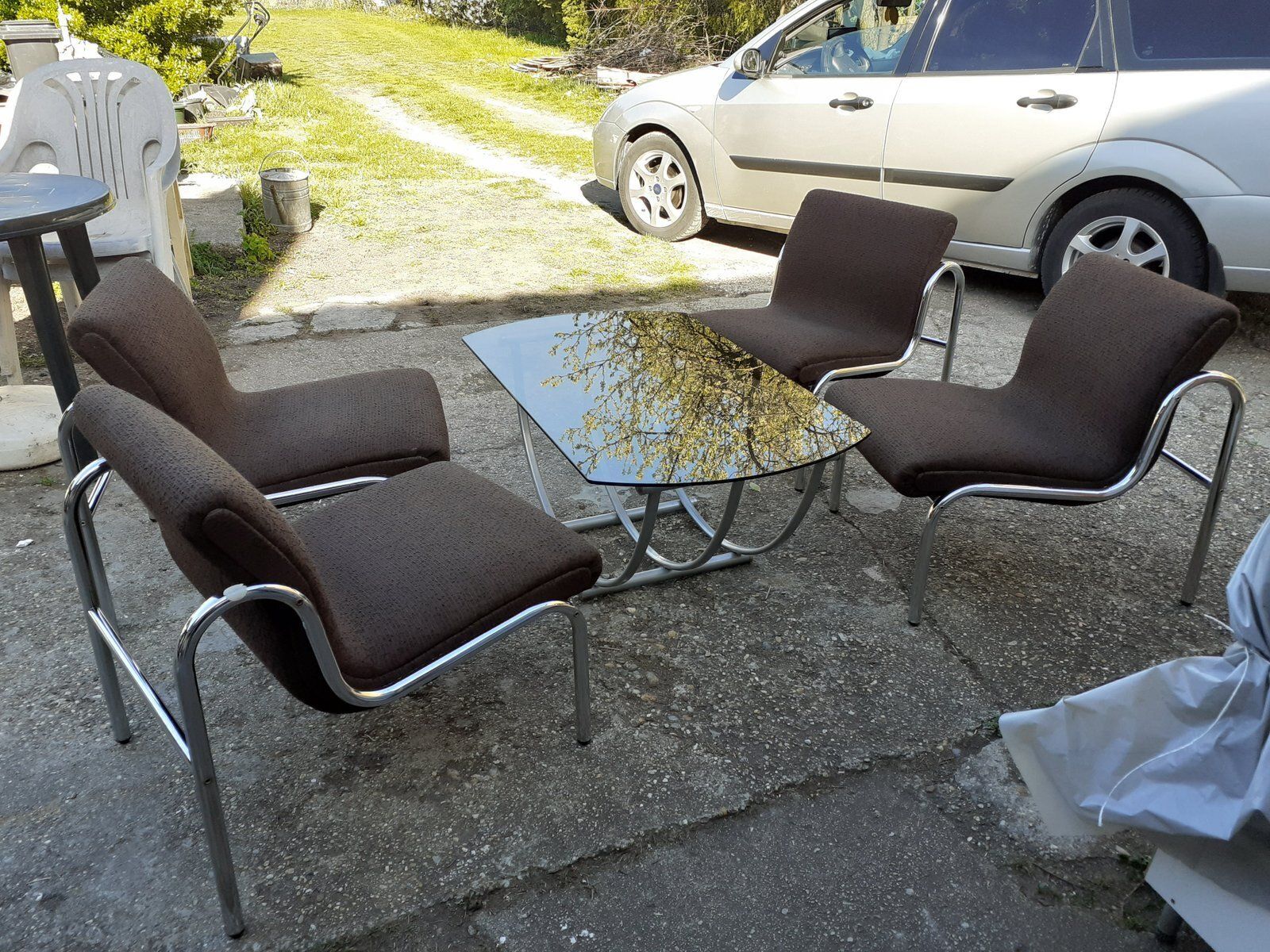 Hungarian Chrome Plated Metal Table And Dining Chairs Set, 1960s, Set Of 5