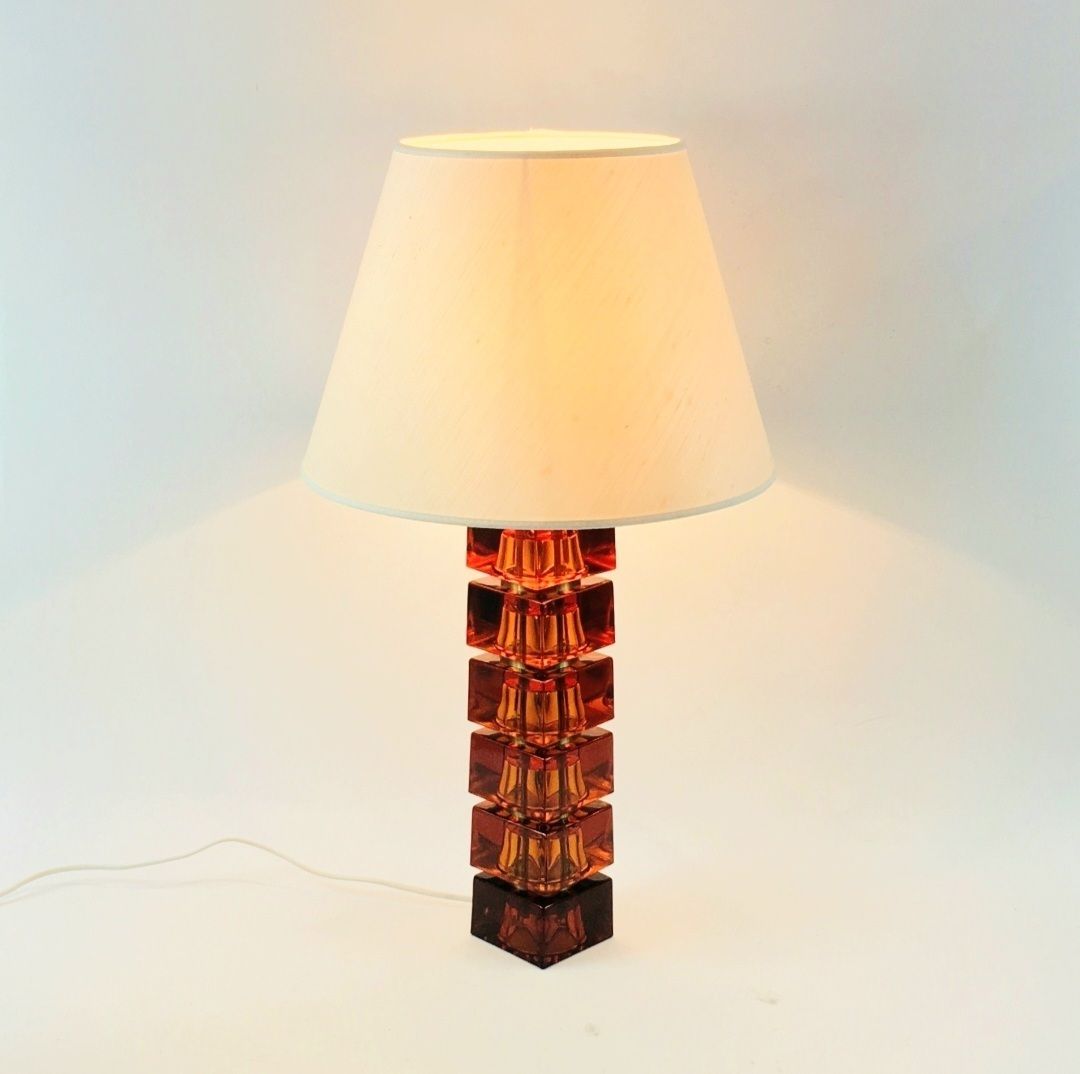 Large Mid Century Scandinavian Art Glass & Brass Table Lamp By Carl Fagerlund For Orrefors, Sweden, 1960s photo vintage