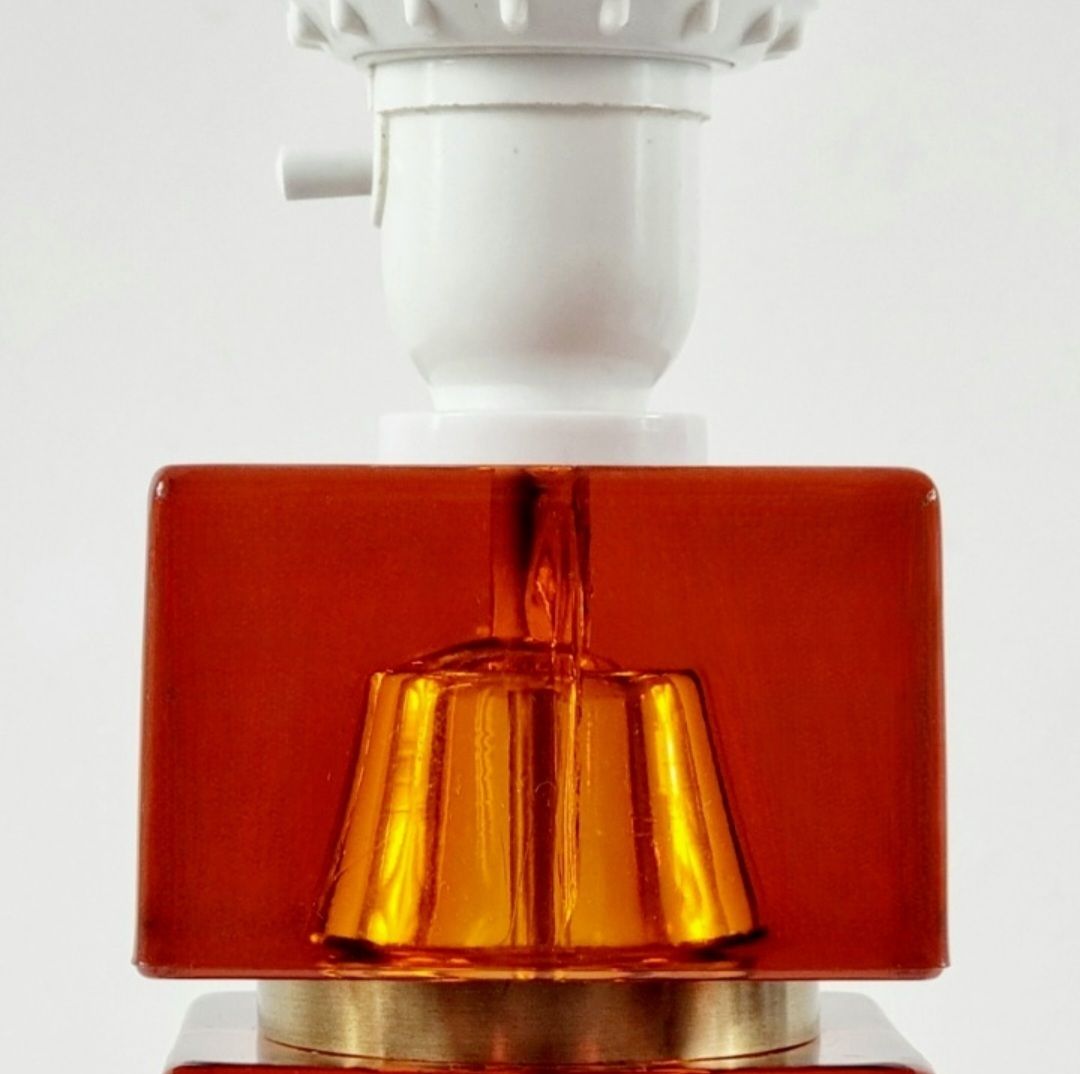 Lighting Large Mid Century Scandinavian Art Glass & Brass Table Lamp By Carl Fagerlund For Orrefors, Sweden, 1960s photo