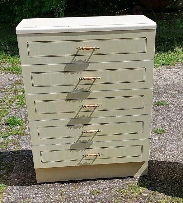 Vintage/Retro Cream Chest Of 5 Drawers Made In Gdr