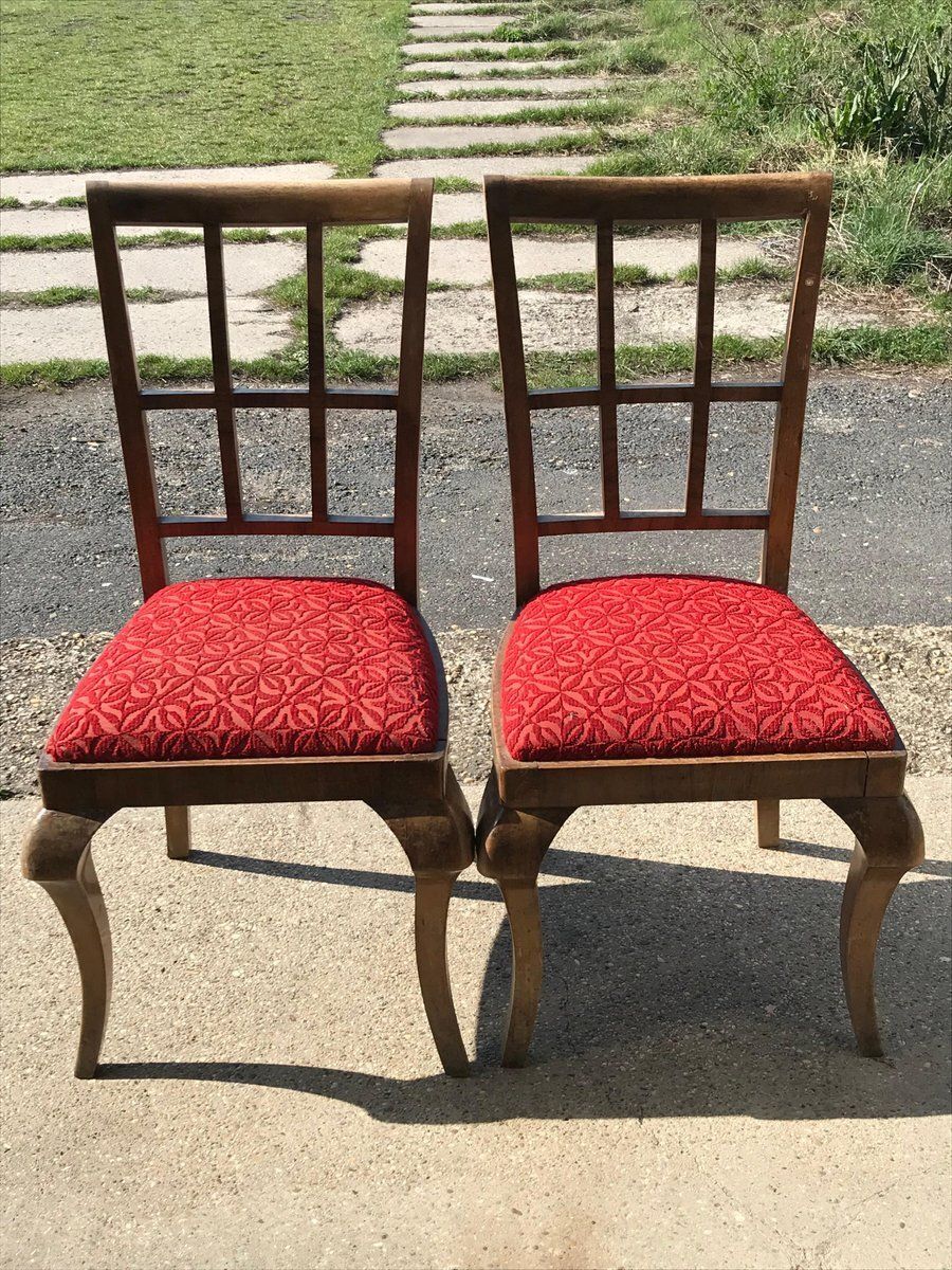 Set Of Art Deco Velvet Dining Chairs, 1930s