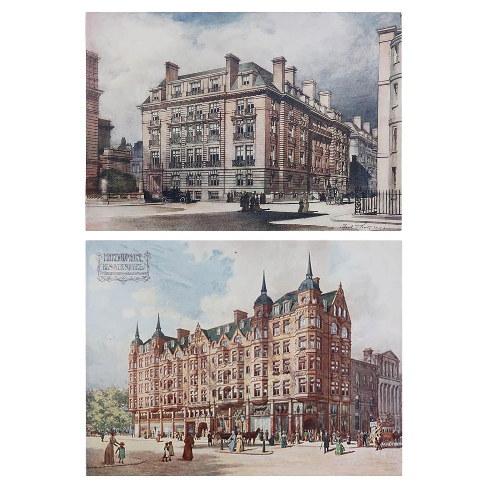 Pair Of Original Antique Prints Of Architectural Drawings Of London Buildings.