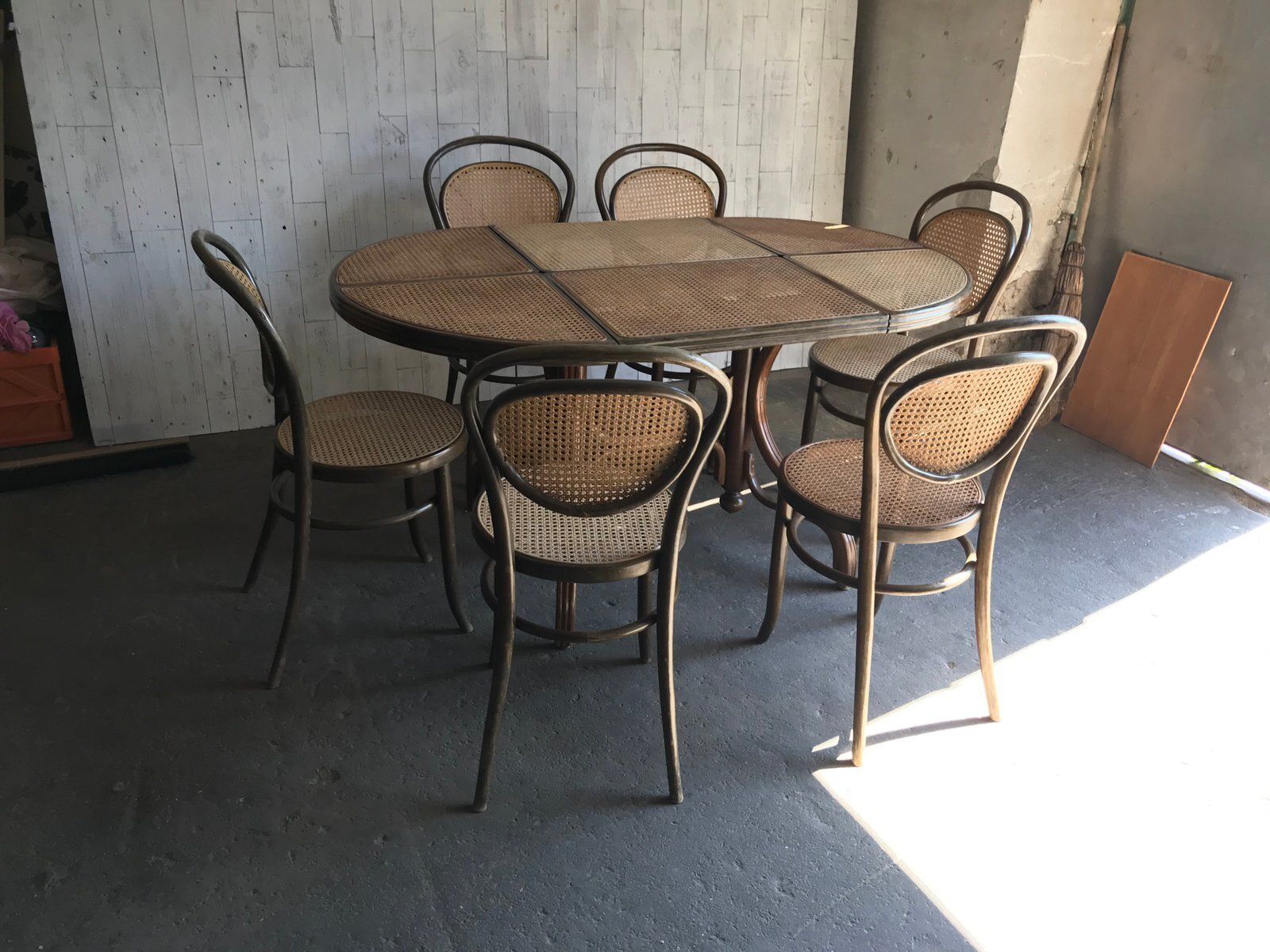 photo for sale Oval Dining Chairs & Table In Wood Cane, Germany, 1960s, Set Of 7