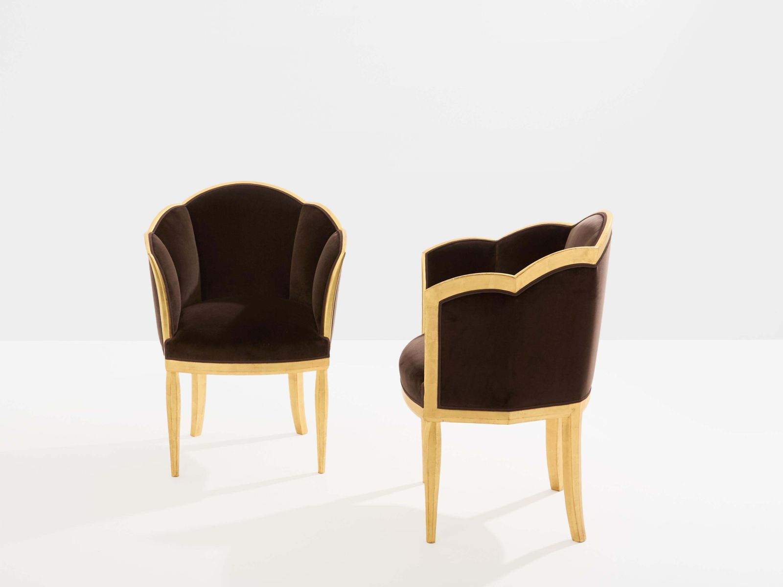Fauteuils Clématite en bois doré et velours brun, par Maurice Dufrène, vers 1925 photo for sale