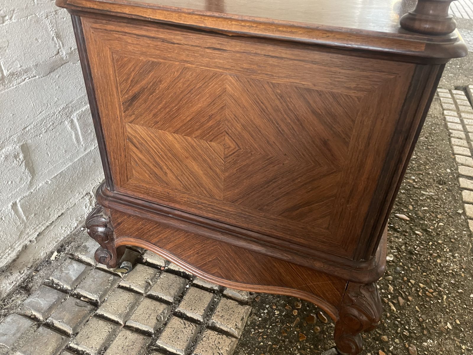 photo furniture Antique French Walnut And Rouge Marble  Bedside Cabinet
