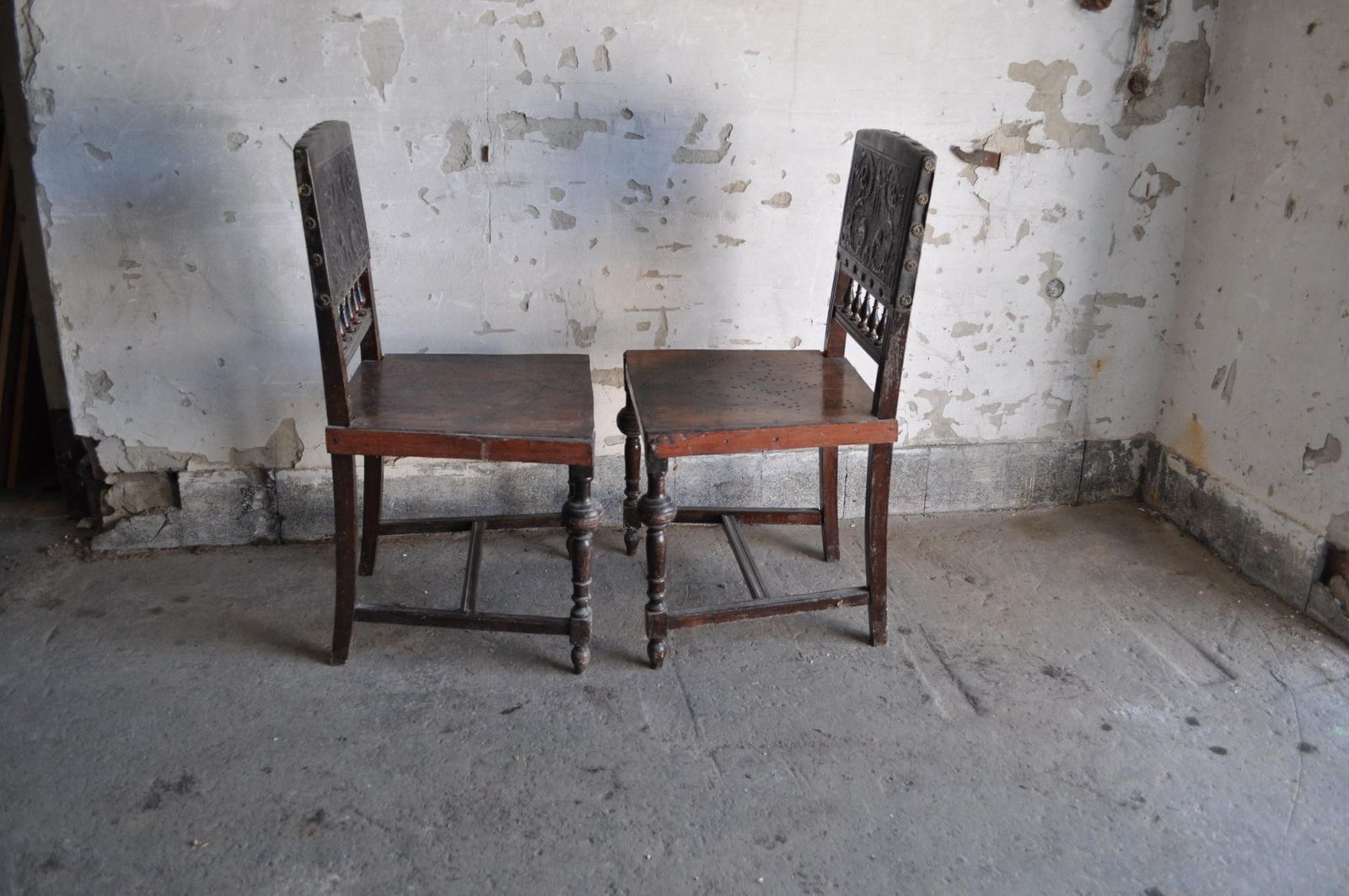 Set Of Antique Hungarian Embossed Leather Dining Chairs